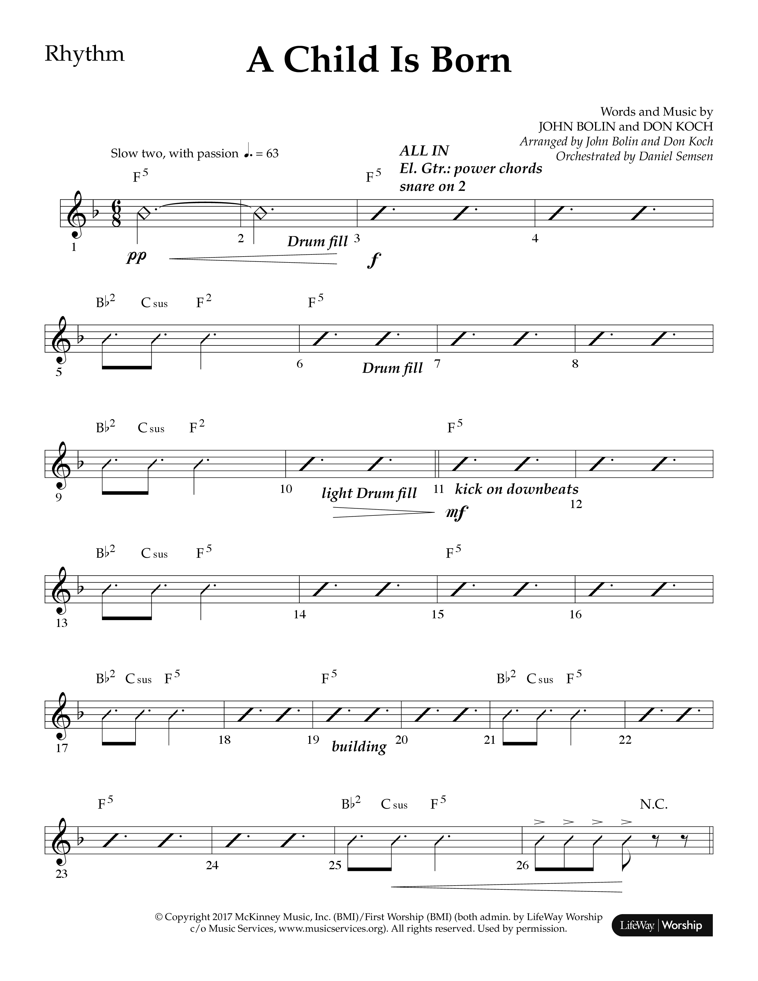 A Child Is Born (Choral Anthem SATB) Rhythm Chart (Lifeway Worship / Arr. John Bolin / Arr. Don Koch)