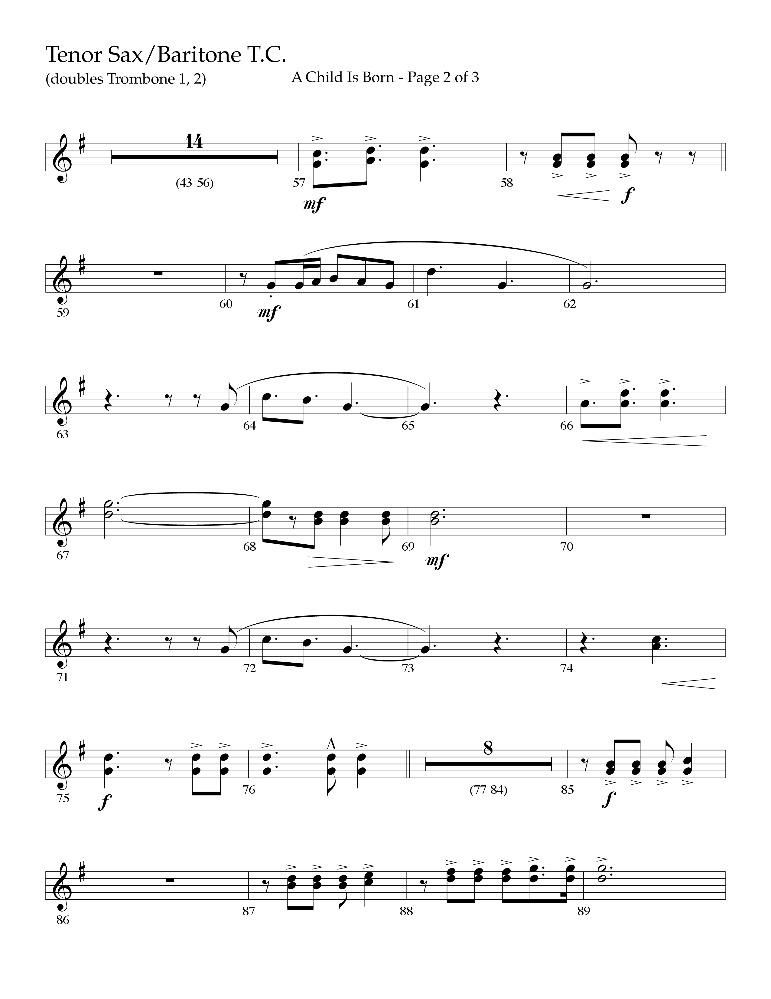 A Child Is Born (Choral Anthem SATB) Tenor Sax/Baritone T.C. (Lifeway Worship / Arr. John Bolin / Arr. Don Koch)