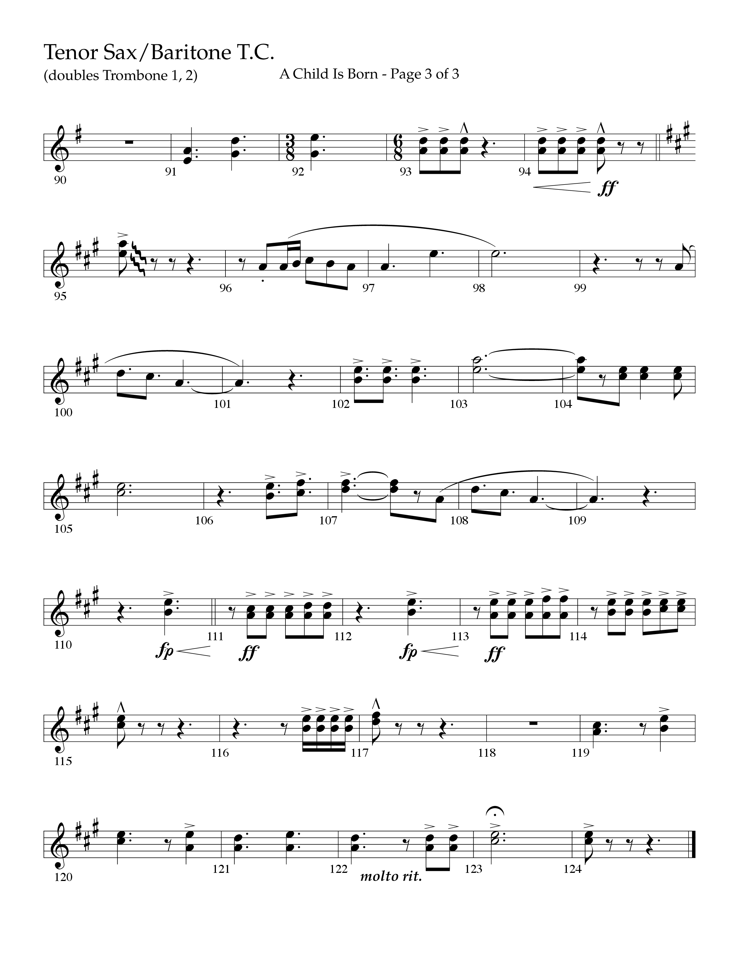A Child Is Born (Choral Anthem SATB) Tenor Sax/Baritone T.C. (Lifeway Worship / Arr. John Bolin / Arr. Don Koch)
