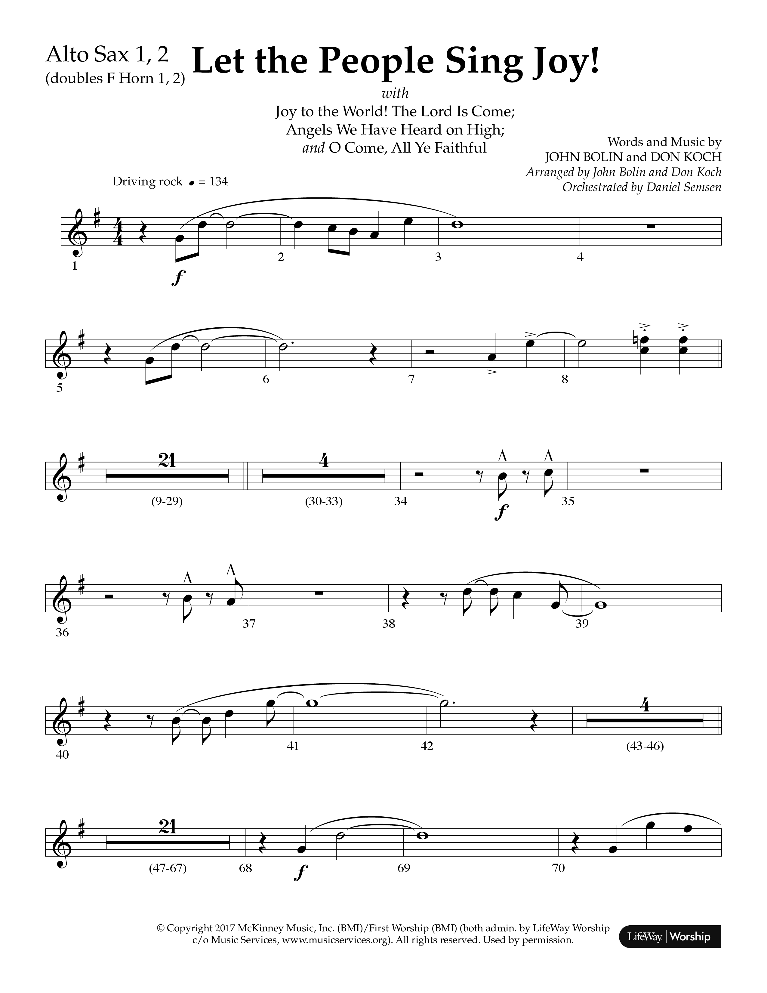 Let The People Sing Joy (Choral Anthem SATB) Alto Sax 1/2 (Lifeway Choral / Arr. John Bolin / Arr. Cliff Duren)