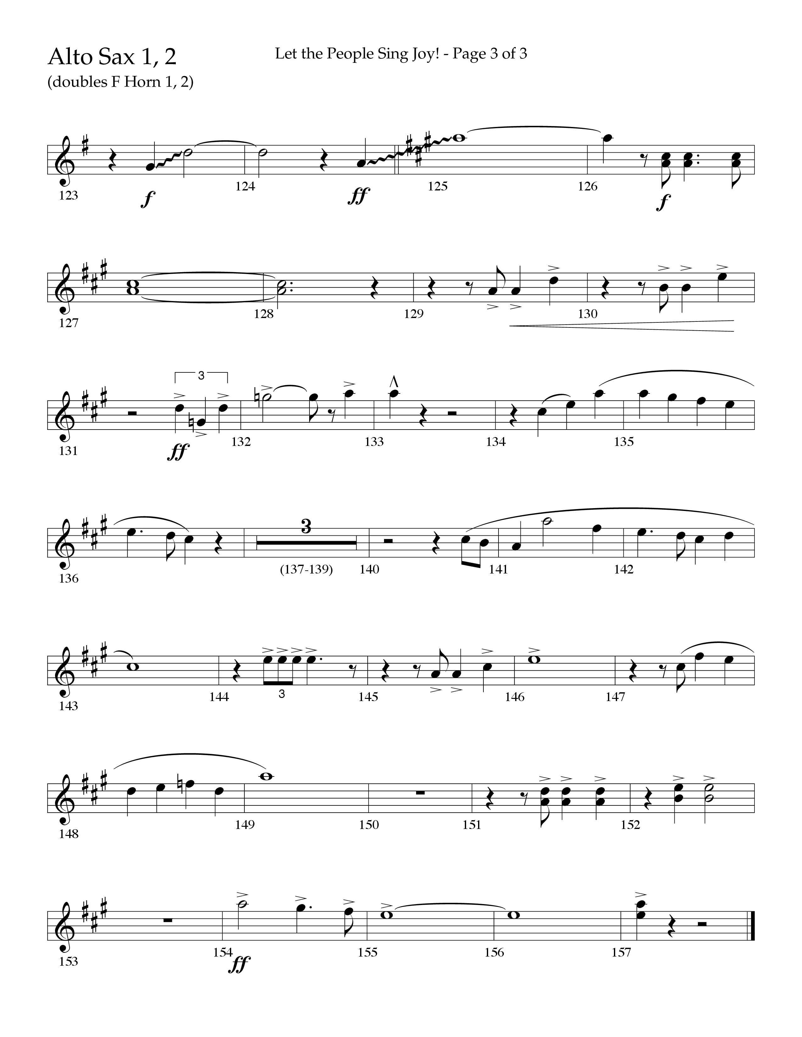 Let The People Sing Joy (Choral Anthem SATB) Alto Sax 1/2 (Lifeway Choral / Arr. John Bolin / Arr. Cliff Duren)