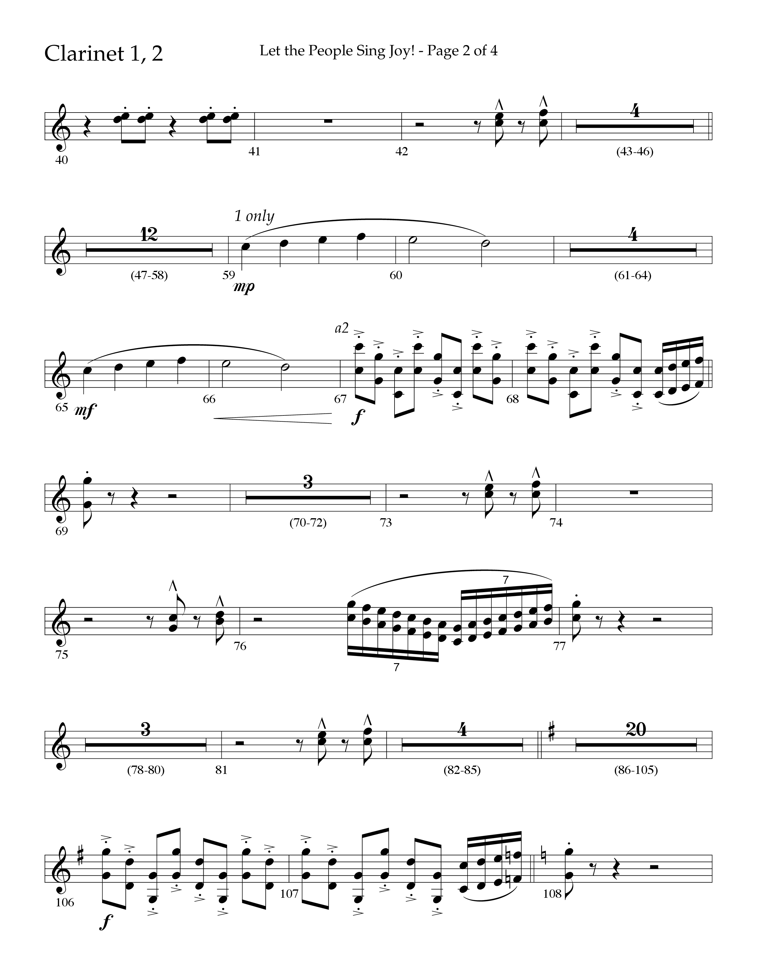 Let The People Sing Joy (Choral Anthem SATB) Clarinet 1/2 (Lifeway Choral / Arr. John Bolin / Arr. Cliff Duren)
