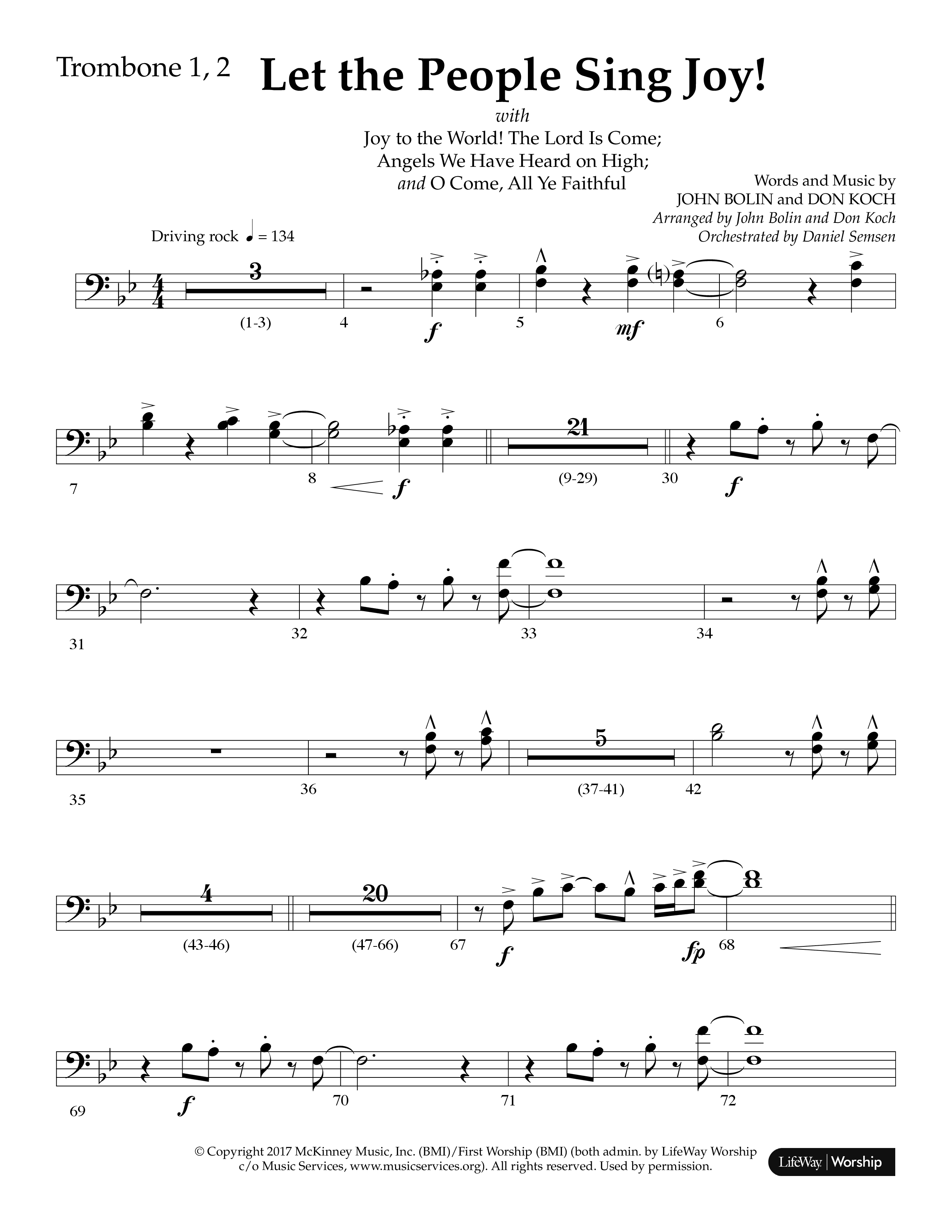 Let The People Sing Joy (Choral Anthem SATB) Trombone 1/2 (Lifeway Choral / Arr. John Bolin / Arr. Cliff Duren)