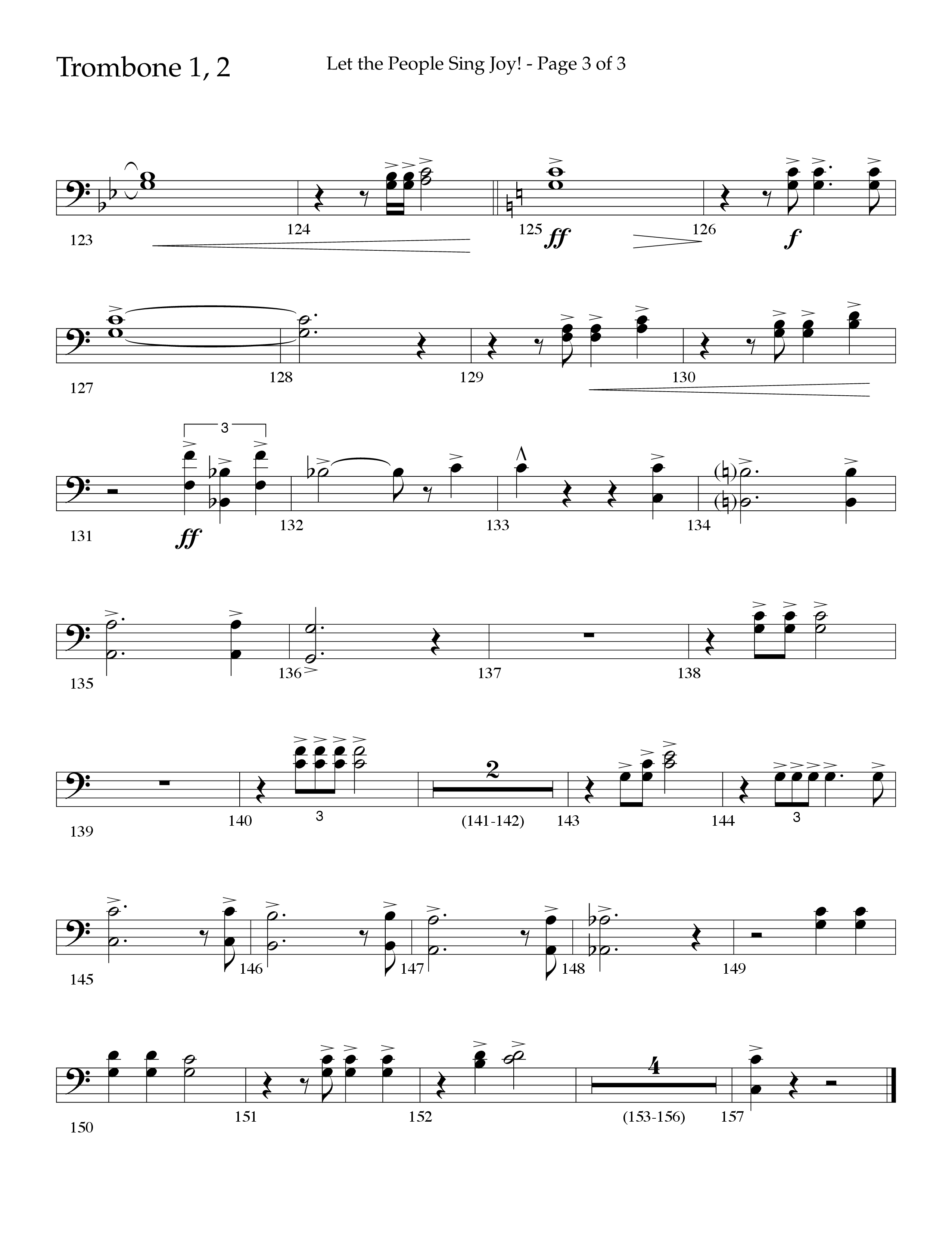 Let The People Sing Joy (Choral Anthem SATB) Trombone 1/2 (Lifeway Choral / Arr. John Bolin / Arr. Cliff Duren)