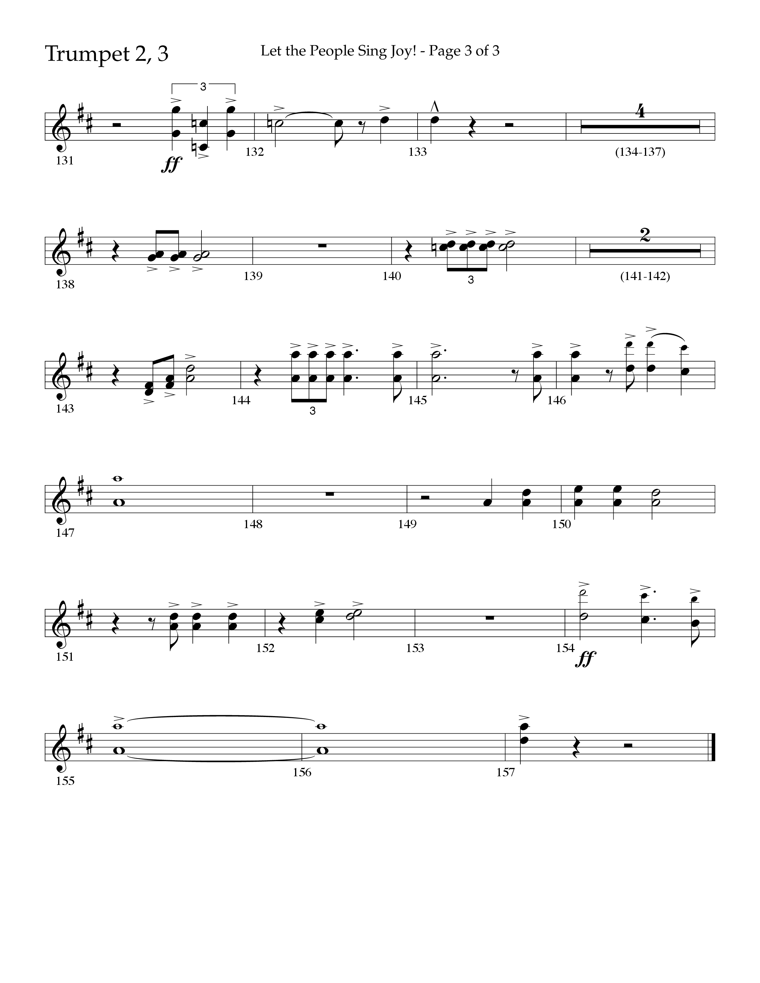 Let The People Sing Joy (Choral Anthem SATB) Trumpet 2/3 (Lifeway Choral / Arr. John Bolin / Arr. Cliff Duren)