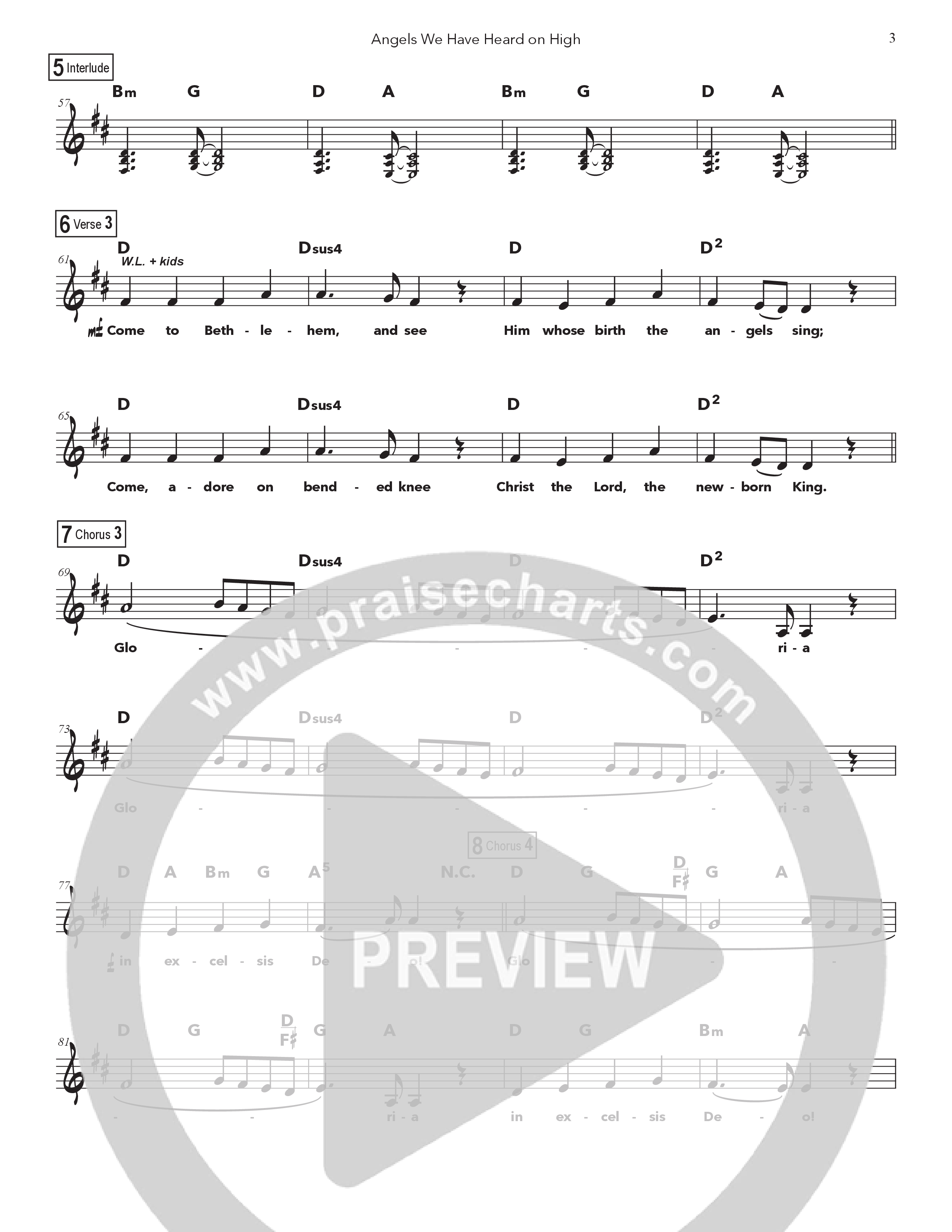 Angels We Have Heard On High (Kids) Lead Sheet Melody (Doorpost Songs)