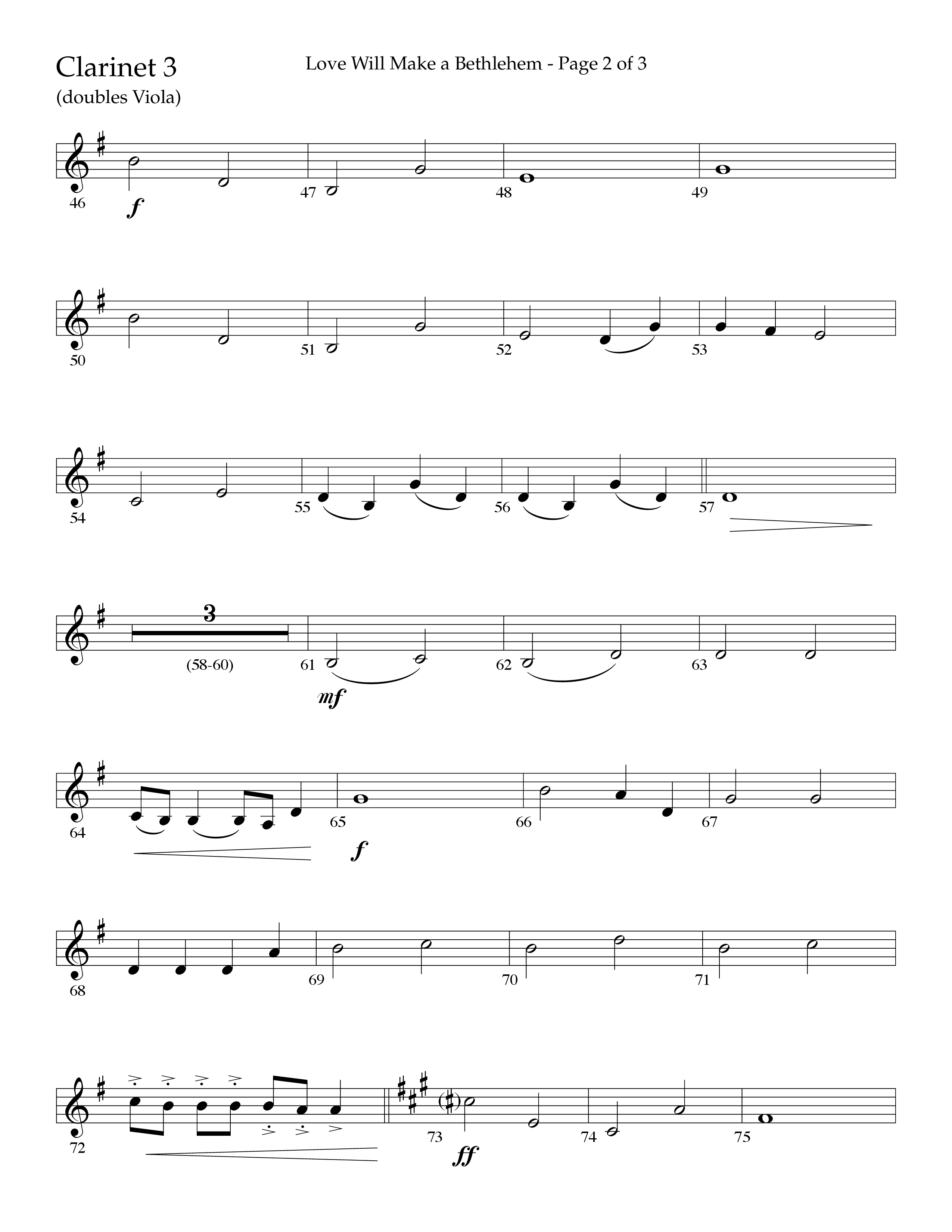 Love Will Make A Bethlehem (Choral Anthem SATB) Clarinet 3 (Lifeway Choral / Arr. John Bolin / Arr. Don Koch)