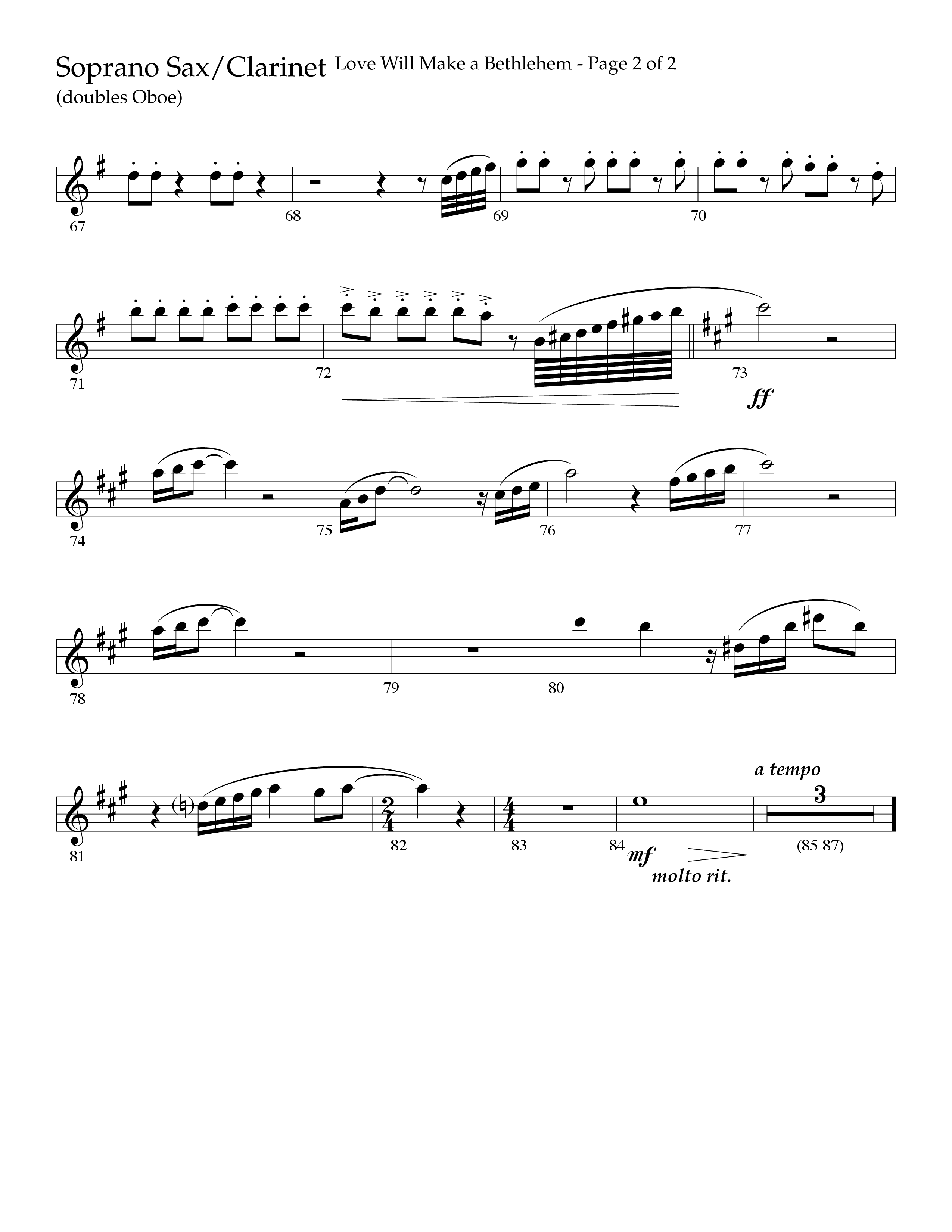 Love Will Make A Bethlehem (Choral Anthem SATB) Clarinet/Soprano Sax (Lifeway Choral / Arr. John Bolin / Arr. Don Koch)