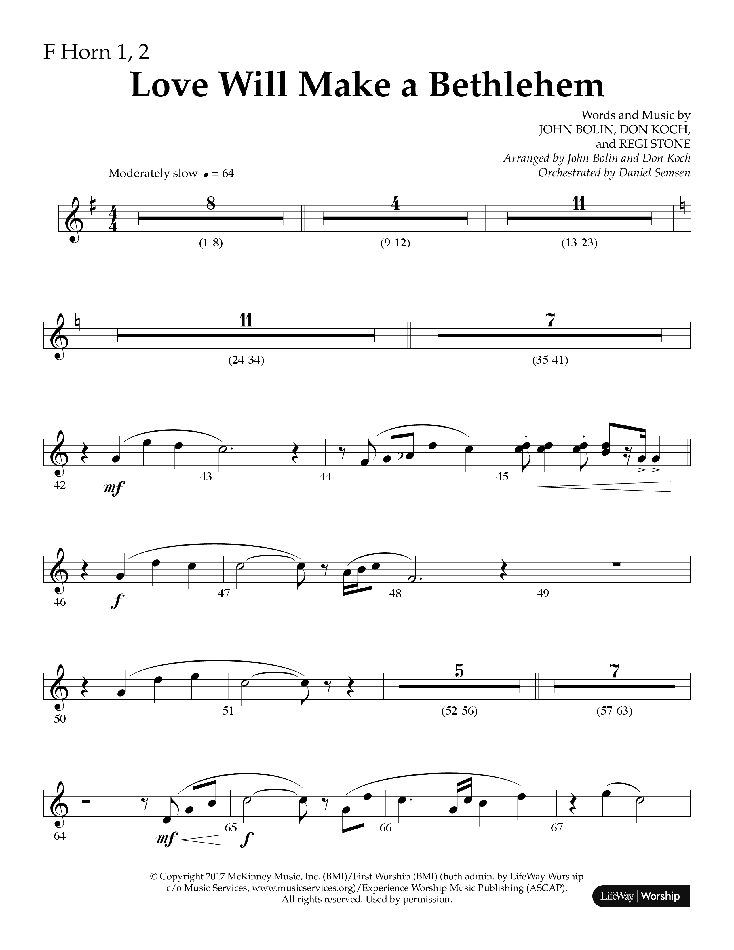Love Will Make A Bethlehem (Choral Anthem SATB) French Horn 1/2 (Lifeway Choral / Arr. John Bolin / Arr. Don Koch)