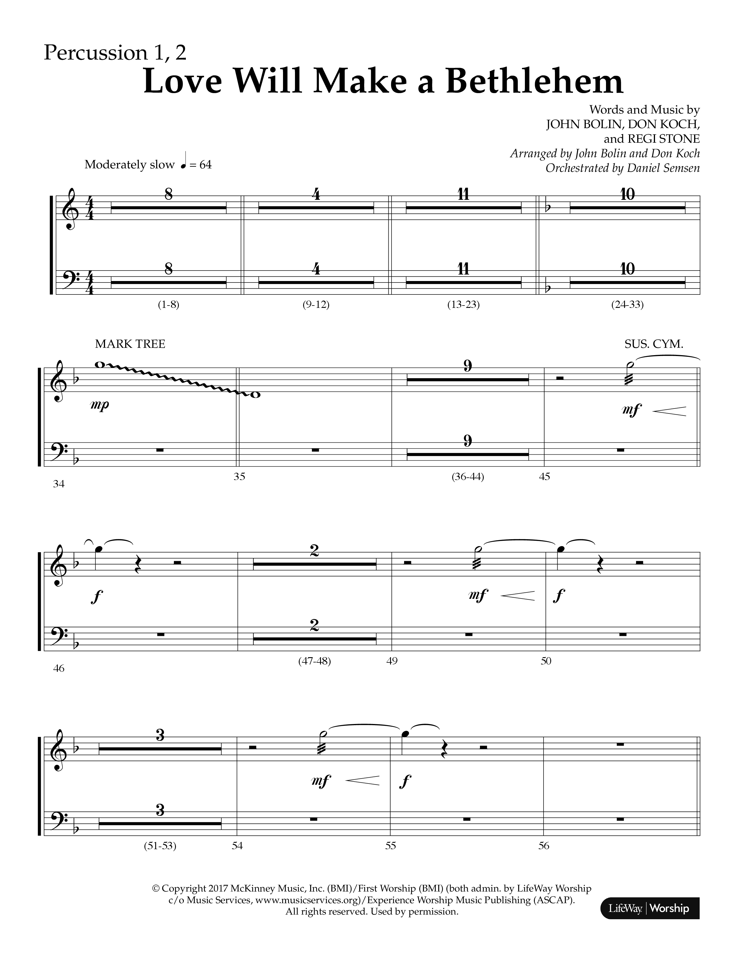 Love Will Make A Bethlehem (Choral Anthem SATB) Percussion 1/2 (Lifeway Choral / Arr. John Bolin / Arr. Don Koch)