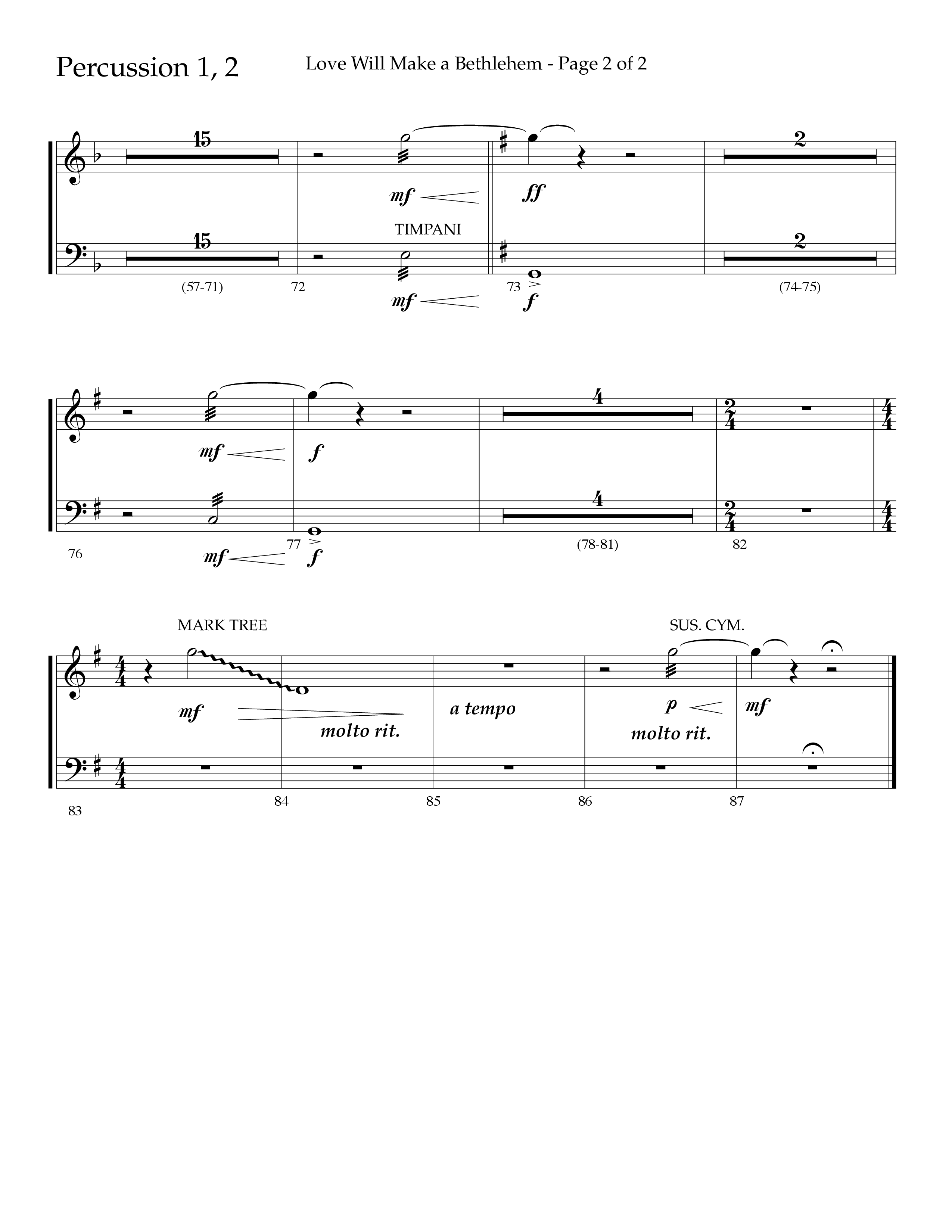 Love Will Make A Bethlehem (Choral Anthem SATB) Percussion 1/2 (Lifeway Choral / Arr. John Bolin / Arr. Don Koch)