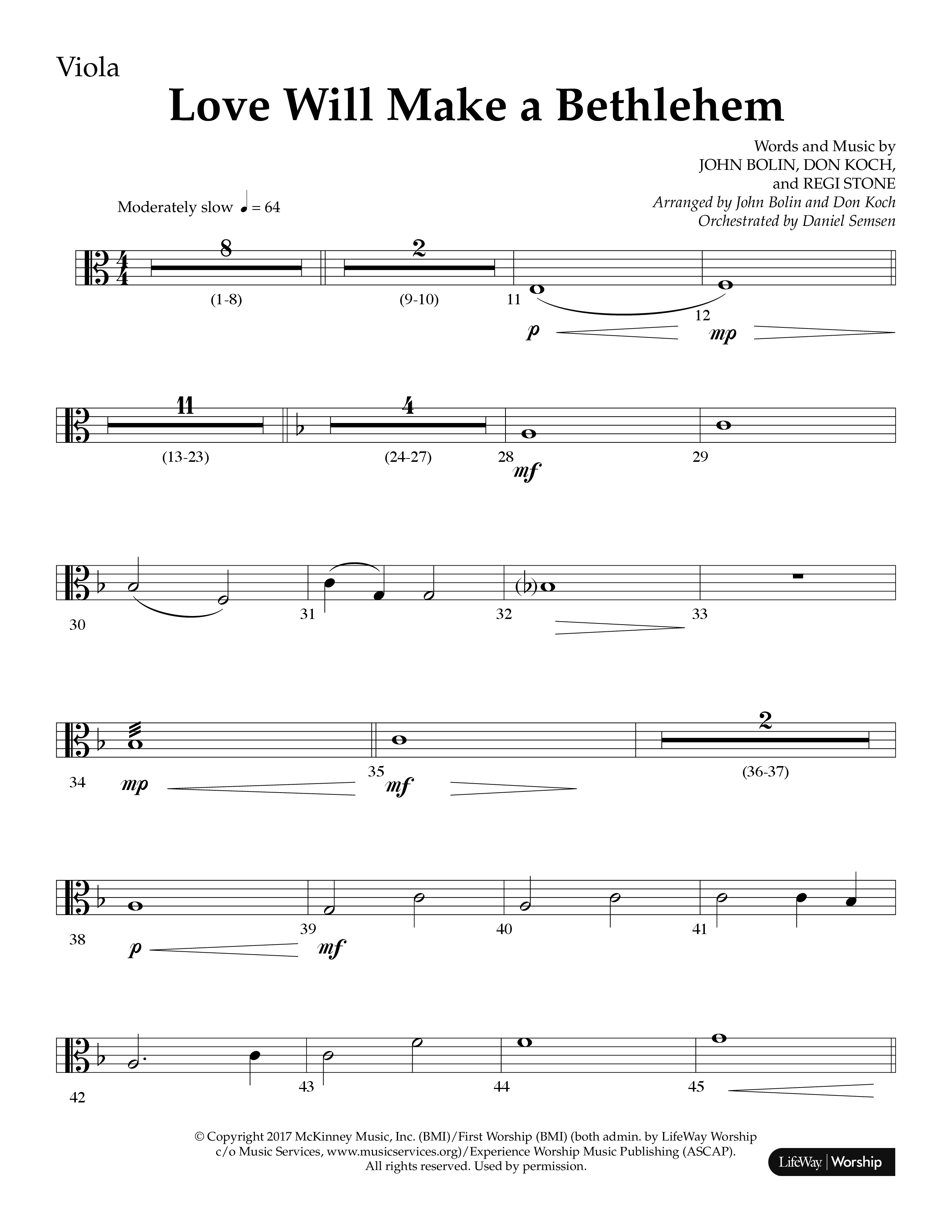Love Will Make A Bethlehem (Choral Anthem SATB) Viola (Lifeway Choral / Arr. John Bolin / Arr. Don Koch)