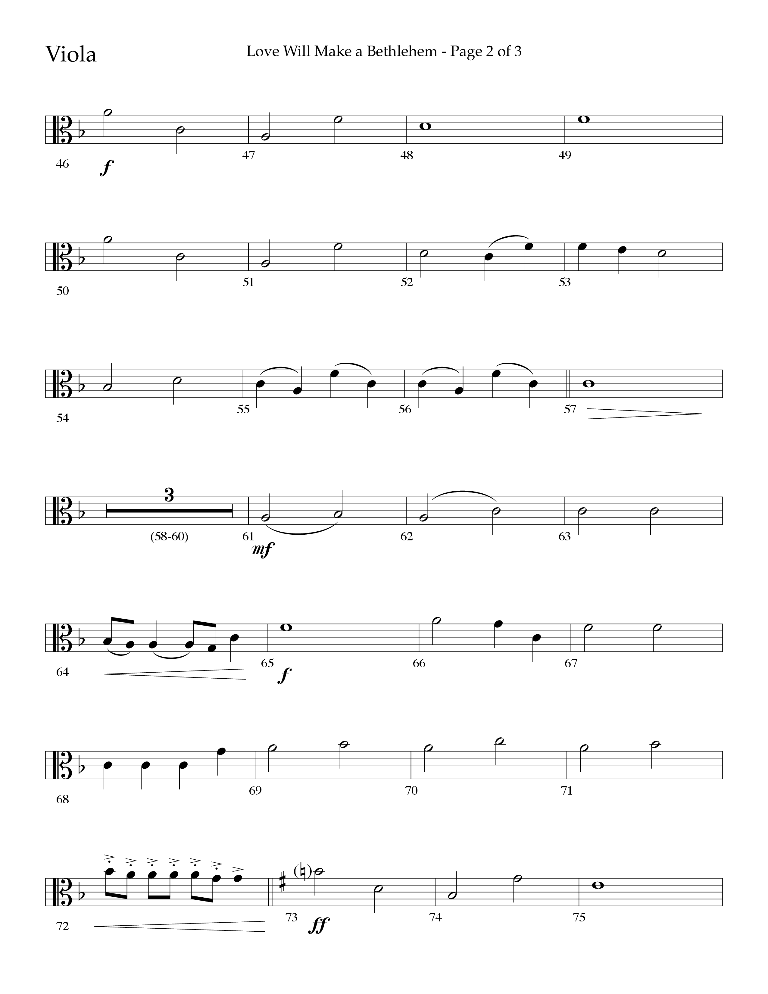 Love Will Make A Bethlehem (Choral Anthem SATB) Viola (Lifeway Choral / Arr. John Bolin / Arr. Don Koch)