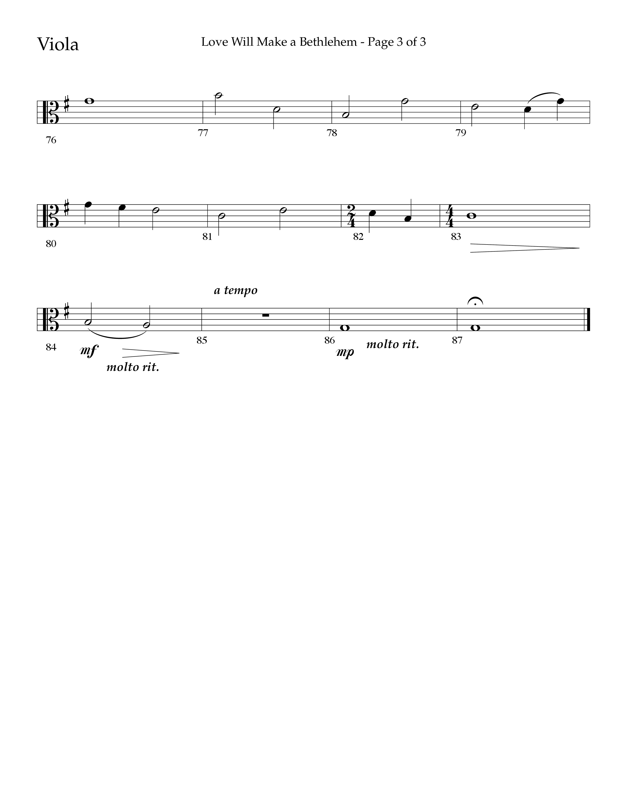 Love Will Make A Bethlehem (Choral Anthem SATB) Viola (Lifeway Choral / Arr. John Bolin / Arr. Don Koch)
