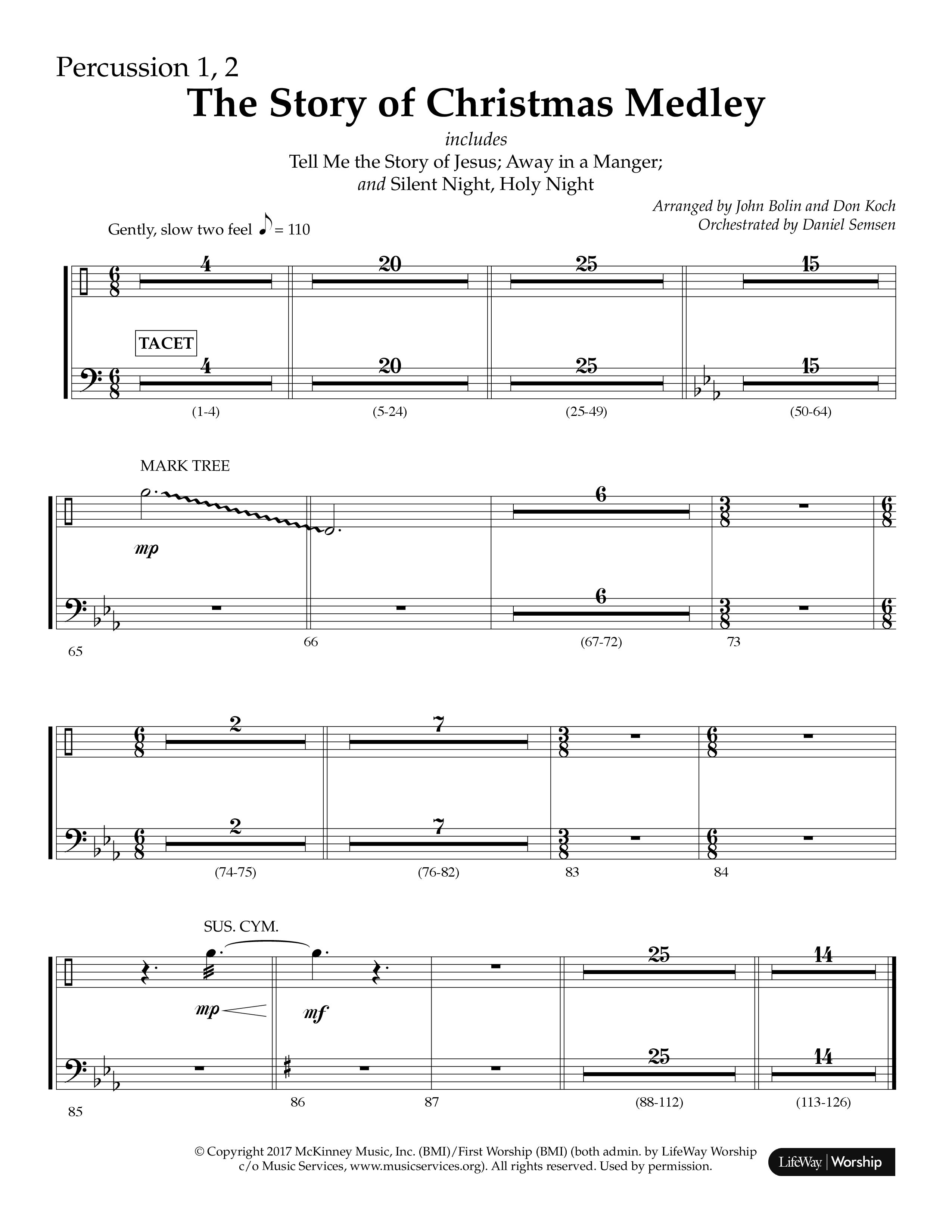 The Story Of Christmas (Medley) (Choral Anthem SATB) Percussion 1/2 (Lifeway Choral / Arr. John Bolin / Arr. Cliff Duren)