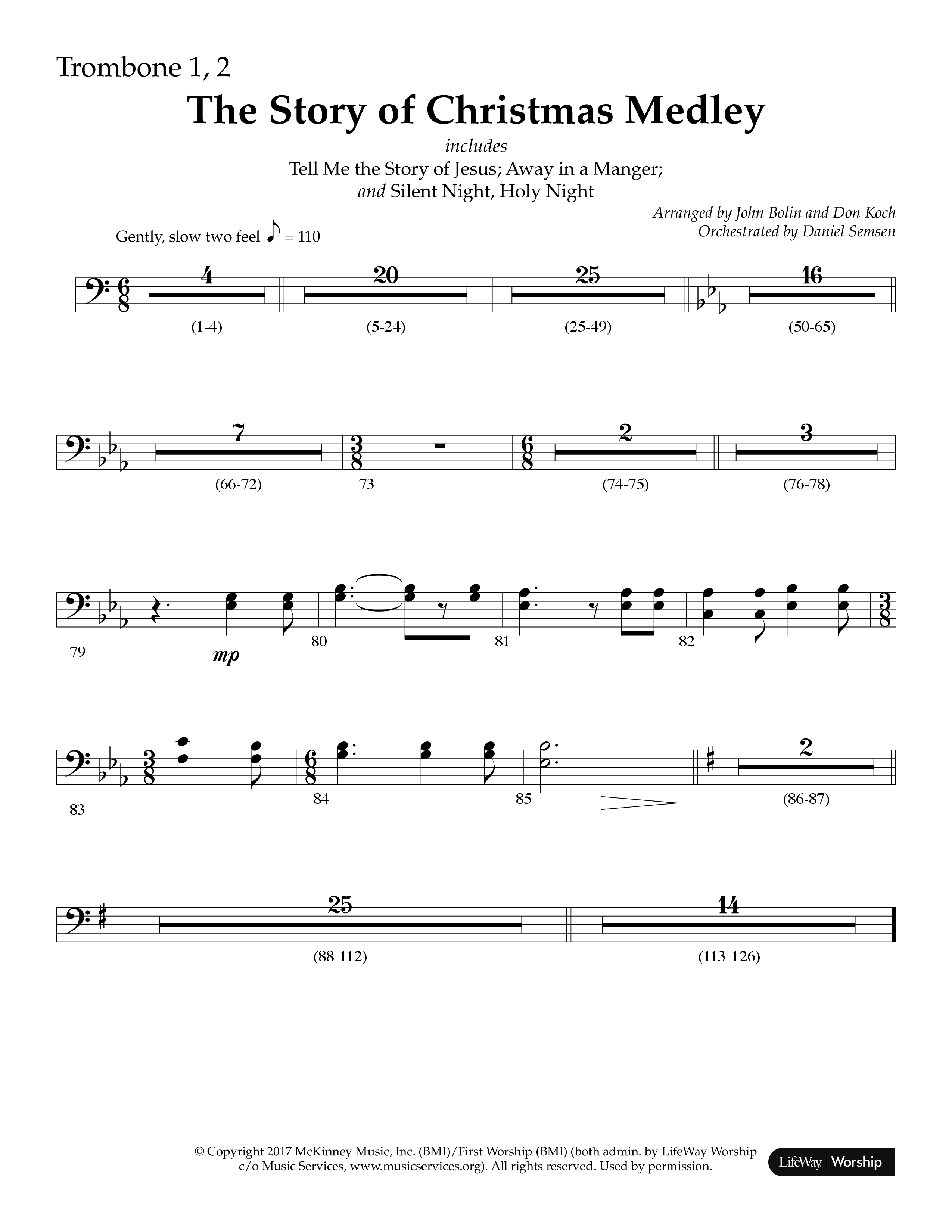 The Story Of Christmas (Medley) (Choral Anthem SATB) Trombone 1/2 (Lifeway Choral / Arr. John Bolin / Arr. Cliff Duren)