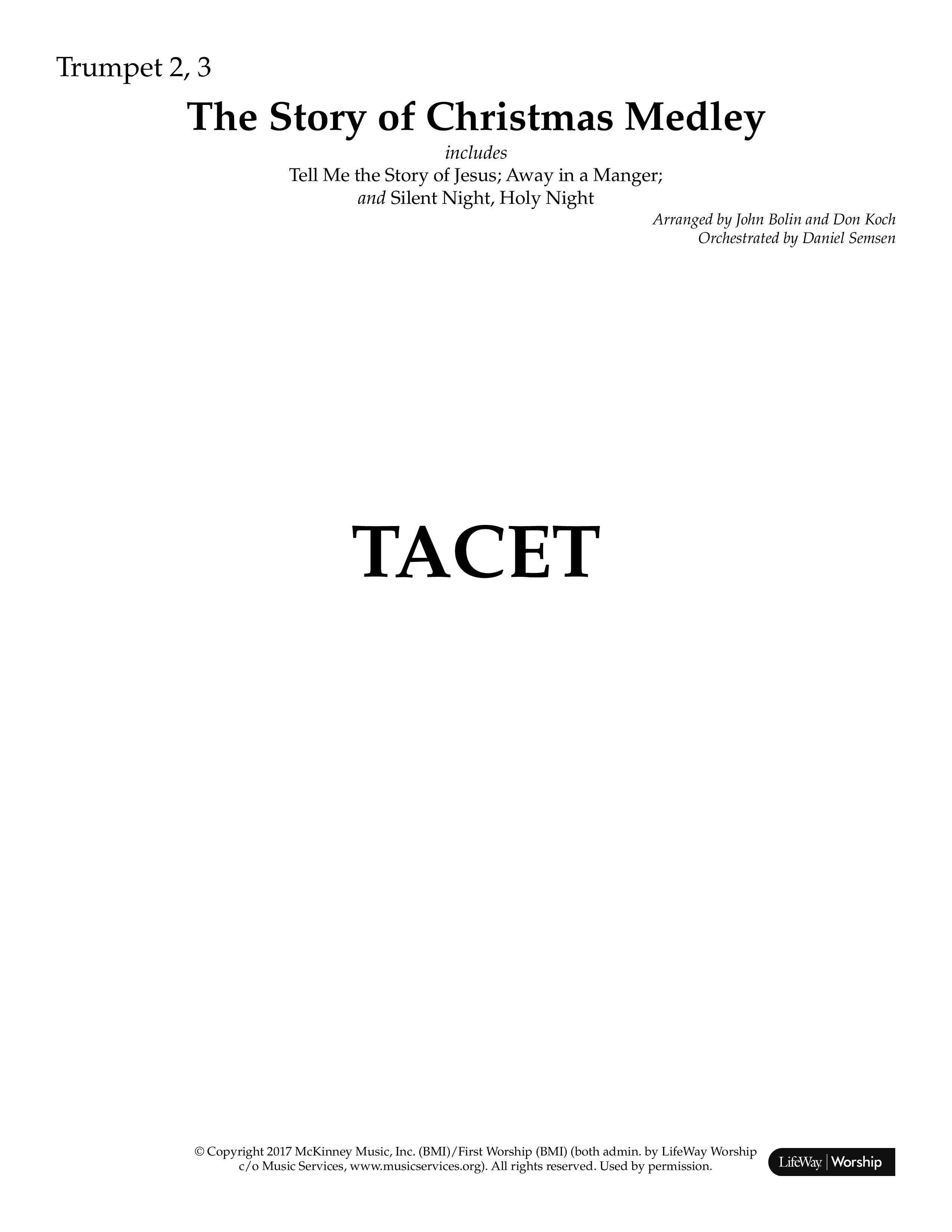 The Story Of Christmas (Medley) (Choral Anthem SATB) Trumpet 2/3 (Lifeway Choral / Arr. John Bolin / Arr. Cliff Duren)
