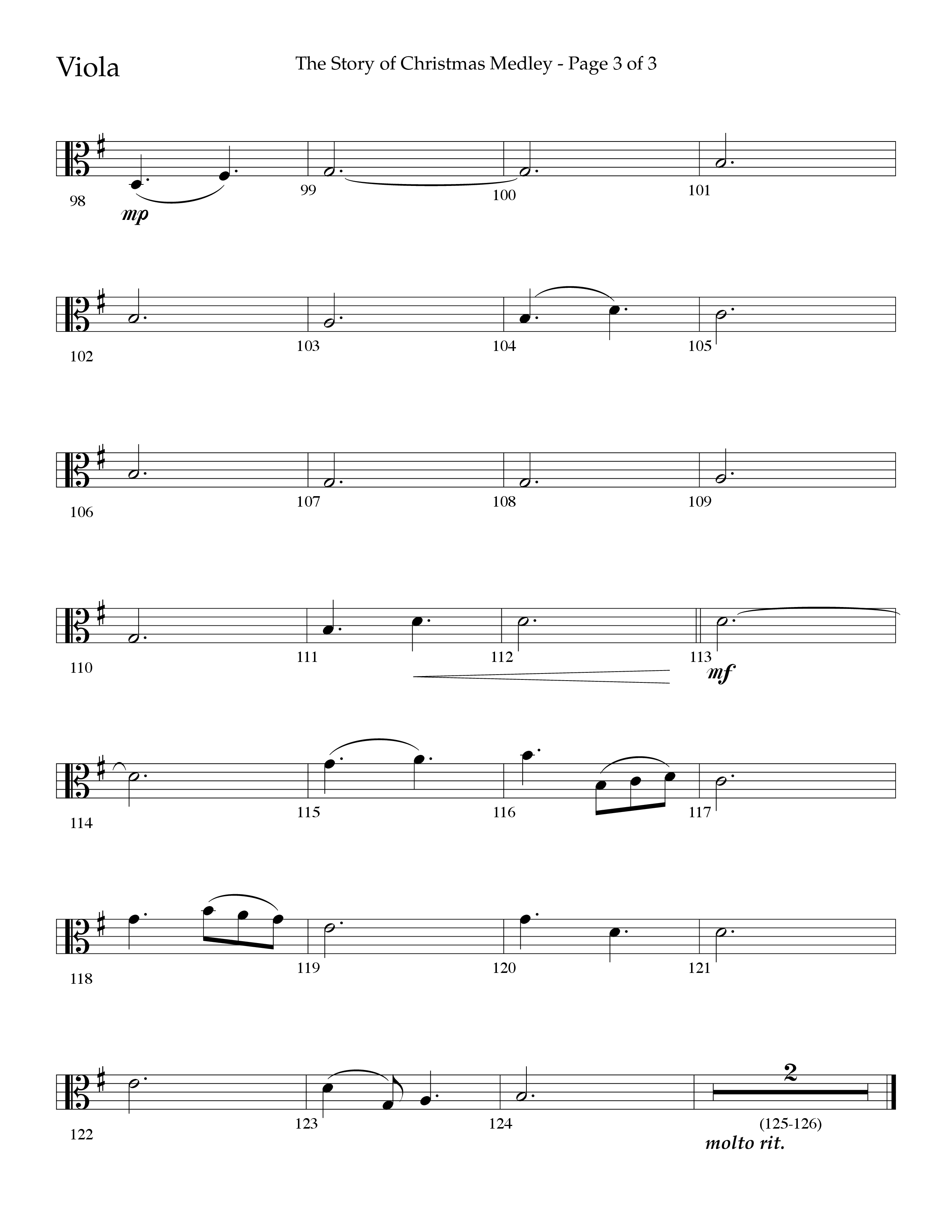 The Story Of Christmas (Medley) (Choral Anthem SATB) Viola (Lifeway Choral / Arr. John Bolin / Arr. Cliff Duren)