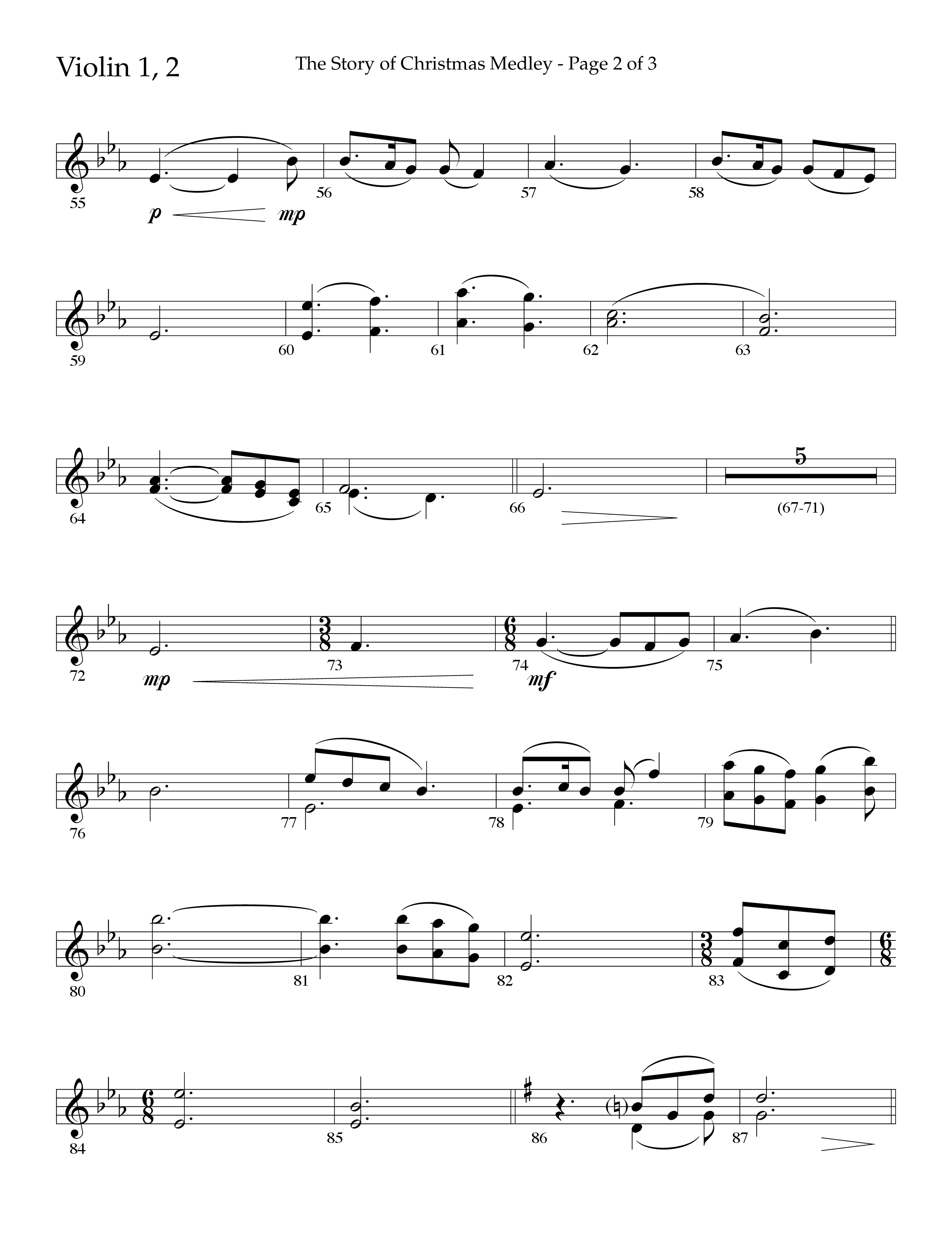 The Story Of Christmas (Medley) (Choral Anthem SATB) Violin 1/2 (Lifeway Choral / Arr. John Bolin / Arr. Cliff Duren)