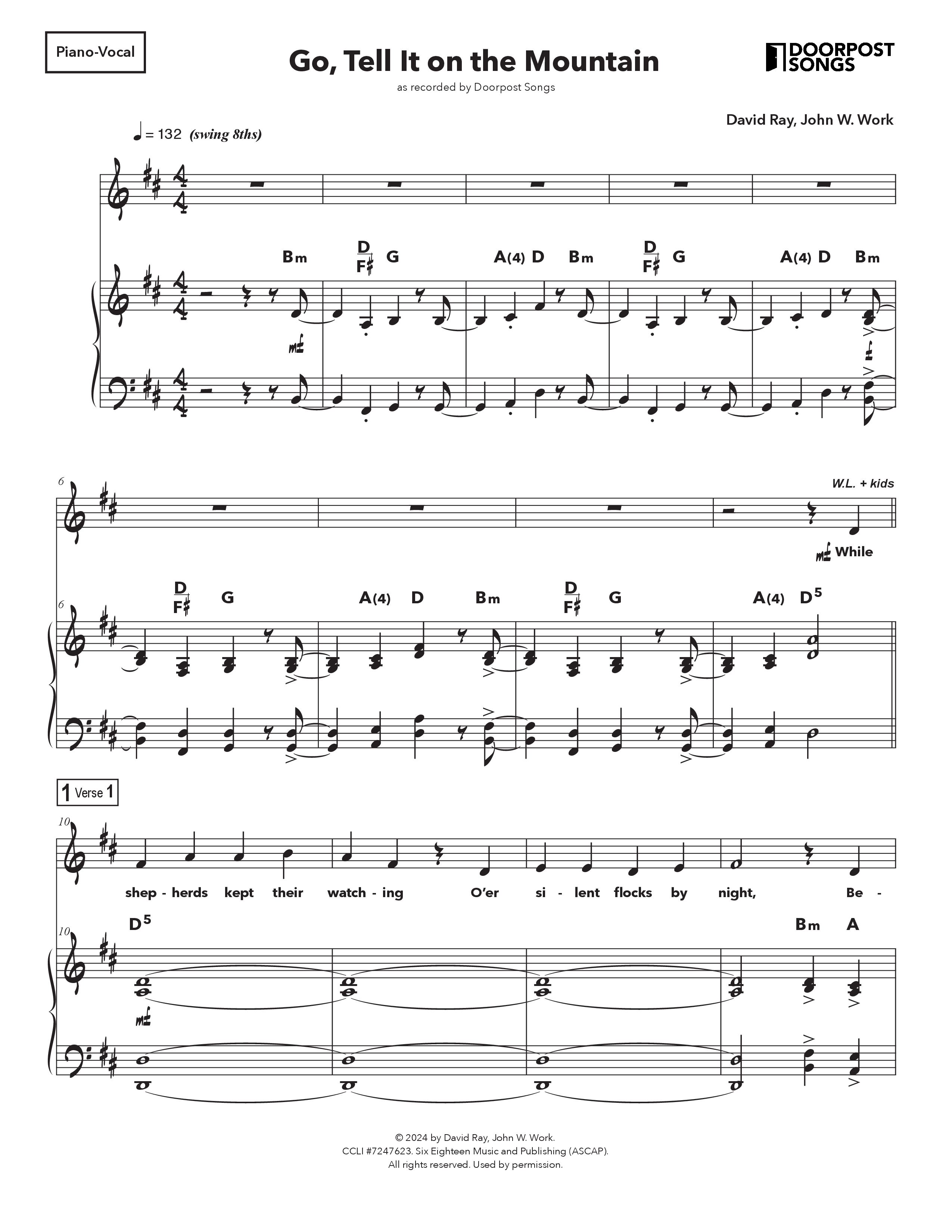 Go Tell It On The Mountain (Kids) Piano/Vocal (Doorpost Songs)