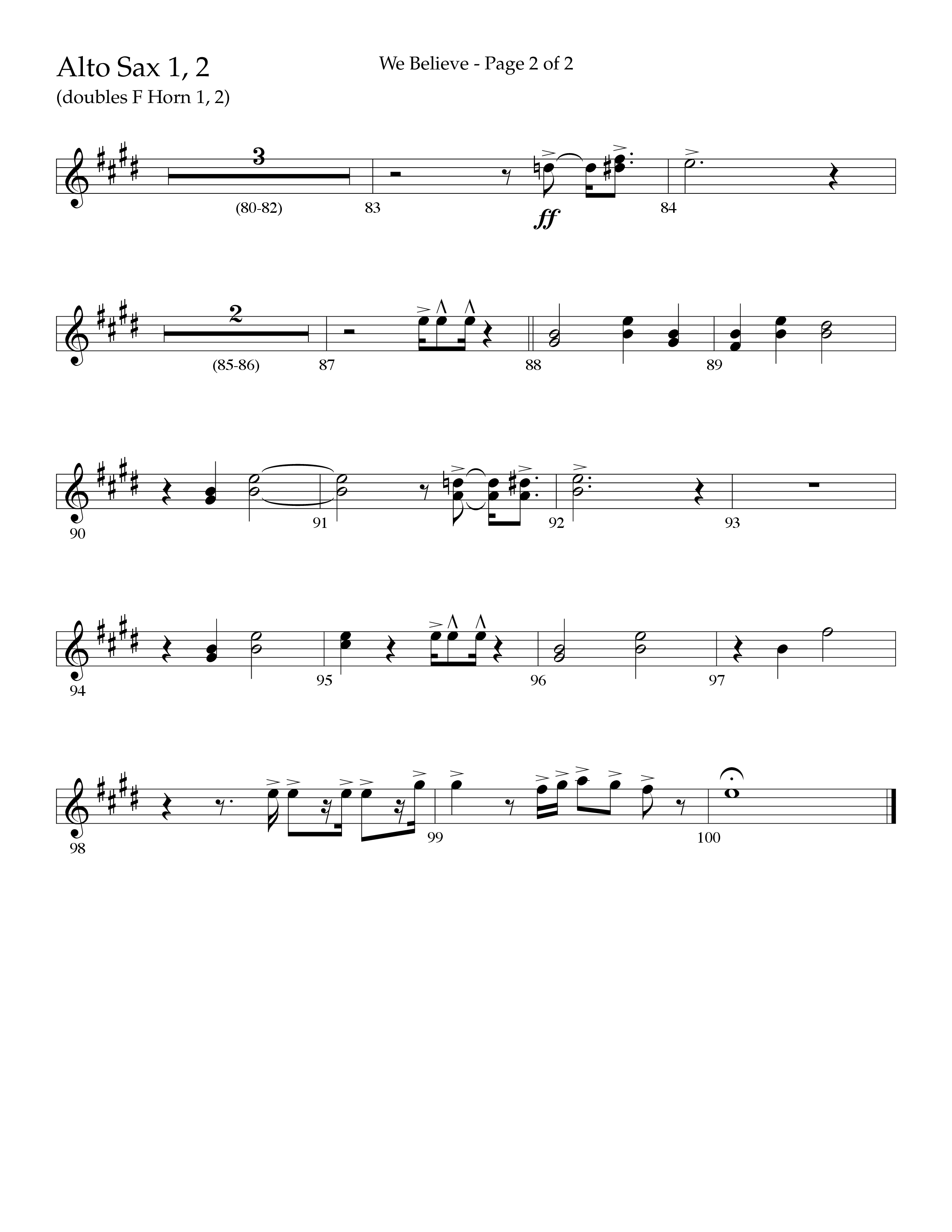 We Believe (Choral Anthem SATB) Alto Sax 1/2 (Lifeway Choral / Arr. John Bolin / Arr. Don Koch)