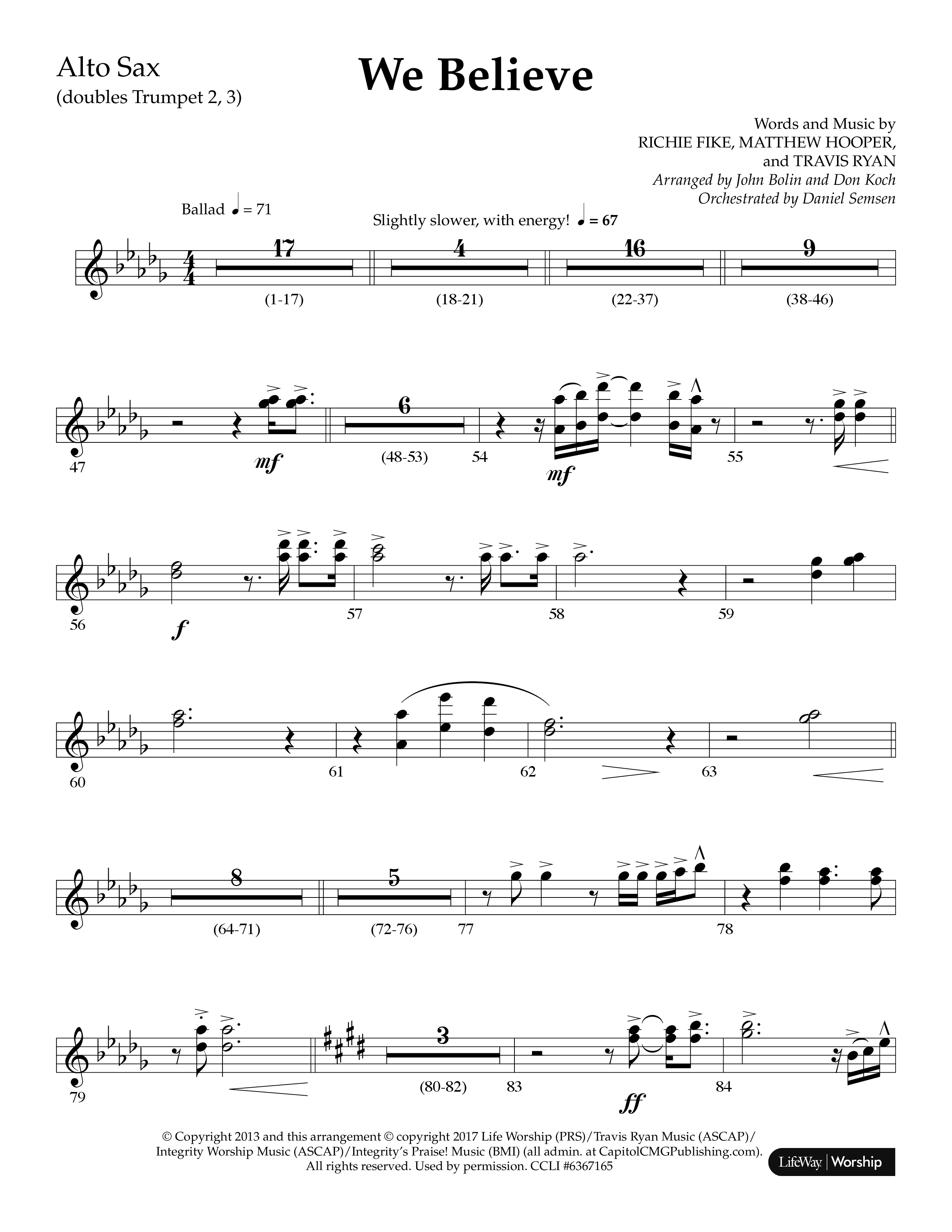 We Believe (Choral Anthem SATB) Alto Sax (Lifeway Choral / Arr. John Bolin / Arr. Don Koch)