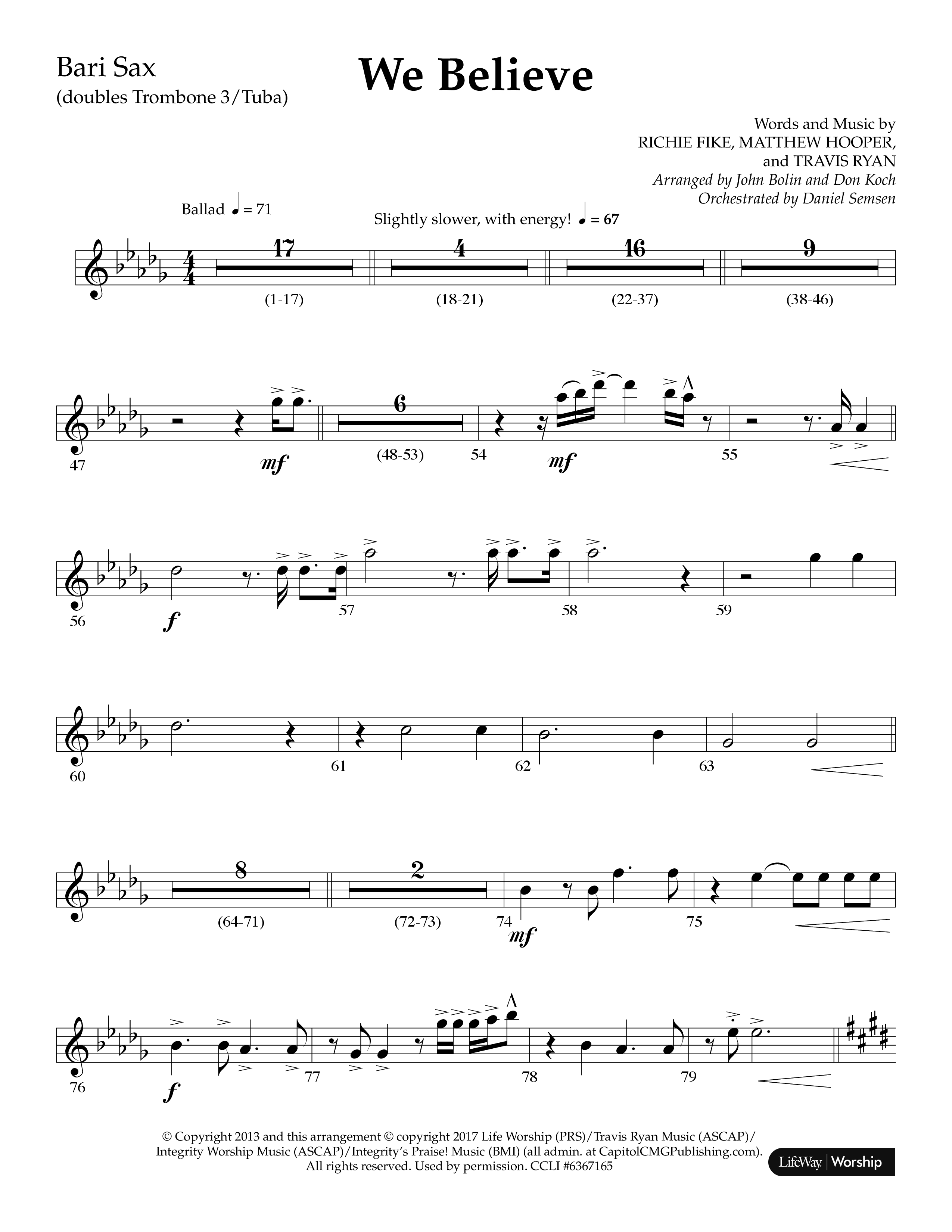We Believe (Choral Anthem SATB) Bari Sax (Lifeway Choral / Arr. John Bolin / Arr. Don Koch)