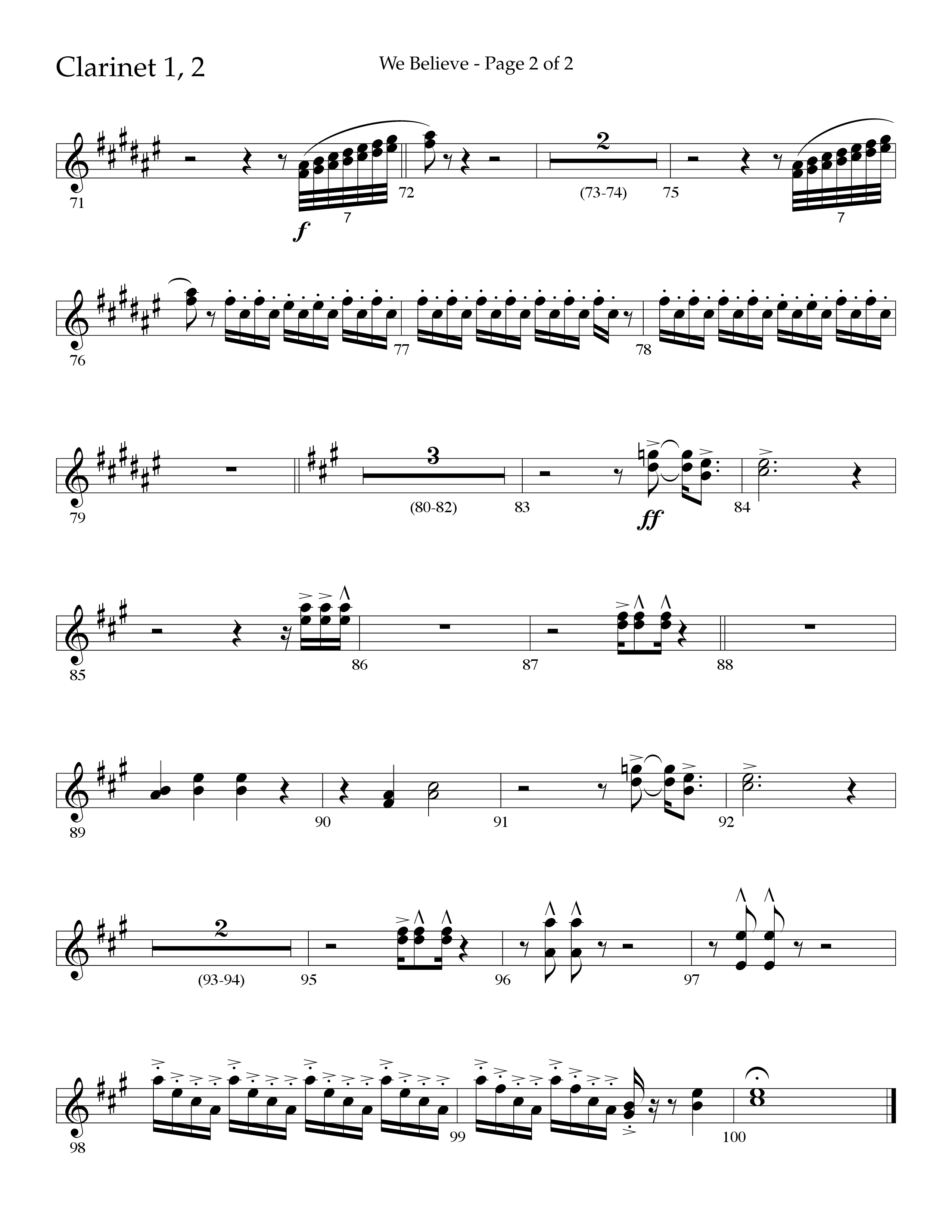 We Believe (Choral Anthem SATB) Clarinet 1/2 (Lifeway Choral / Arr. John Bolin / Arr. Don Koch)