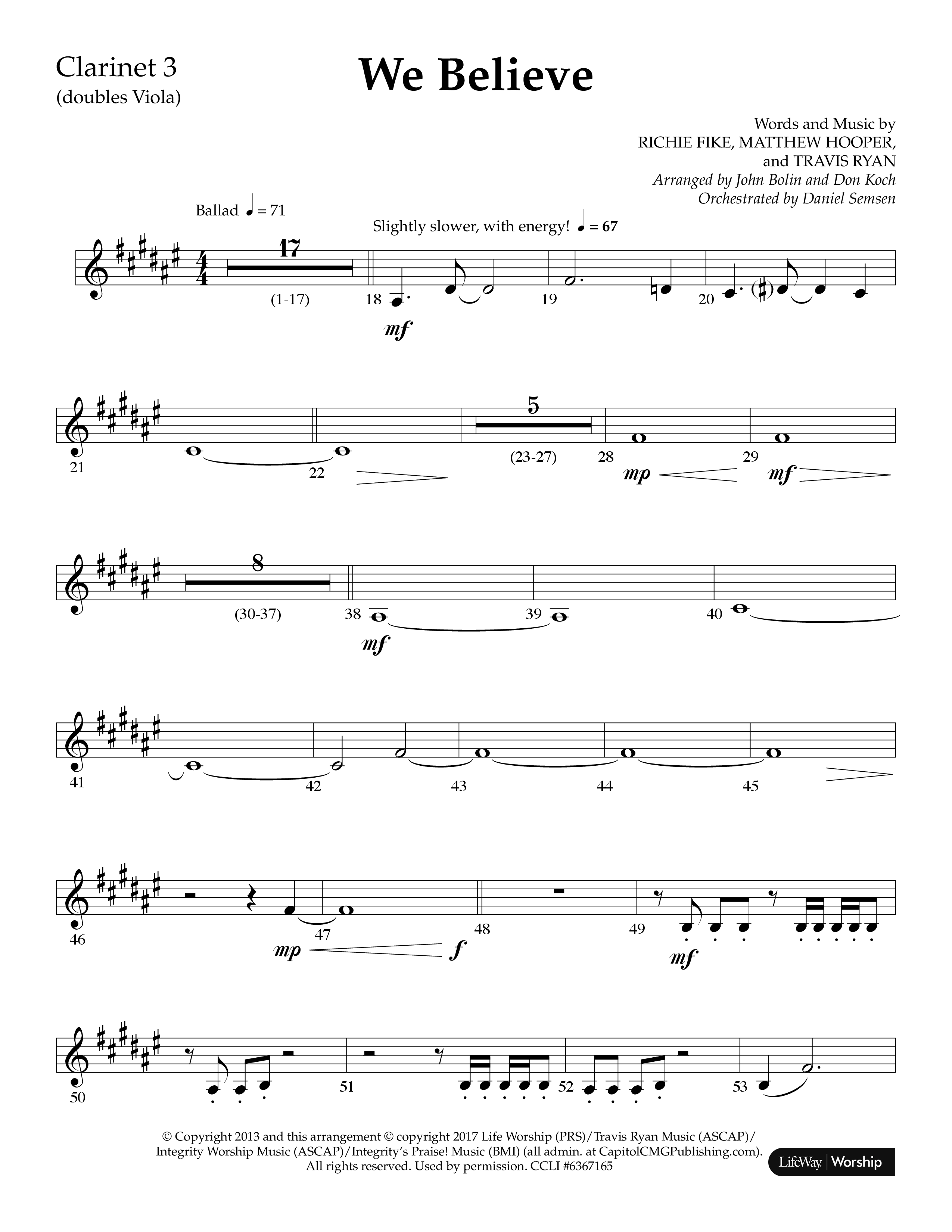 We Believe (Choral Anthem SATB) Clarinet 3 (Lifeway Choral / Arr. John Bolin / Arr. Don Koch)