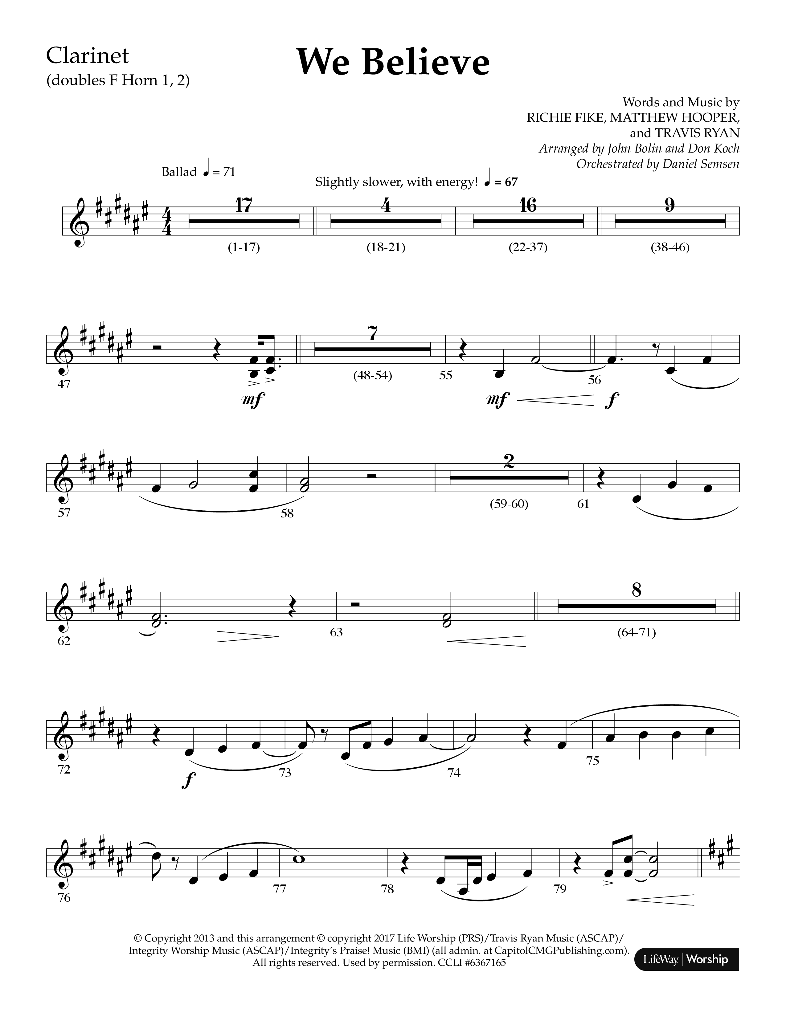 We Believe (Choral Anthem SATB) Clarinet (Lifeway Choral / Arr. John Bolin / Arr. Don Koch)