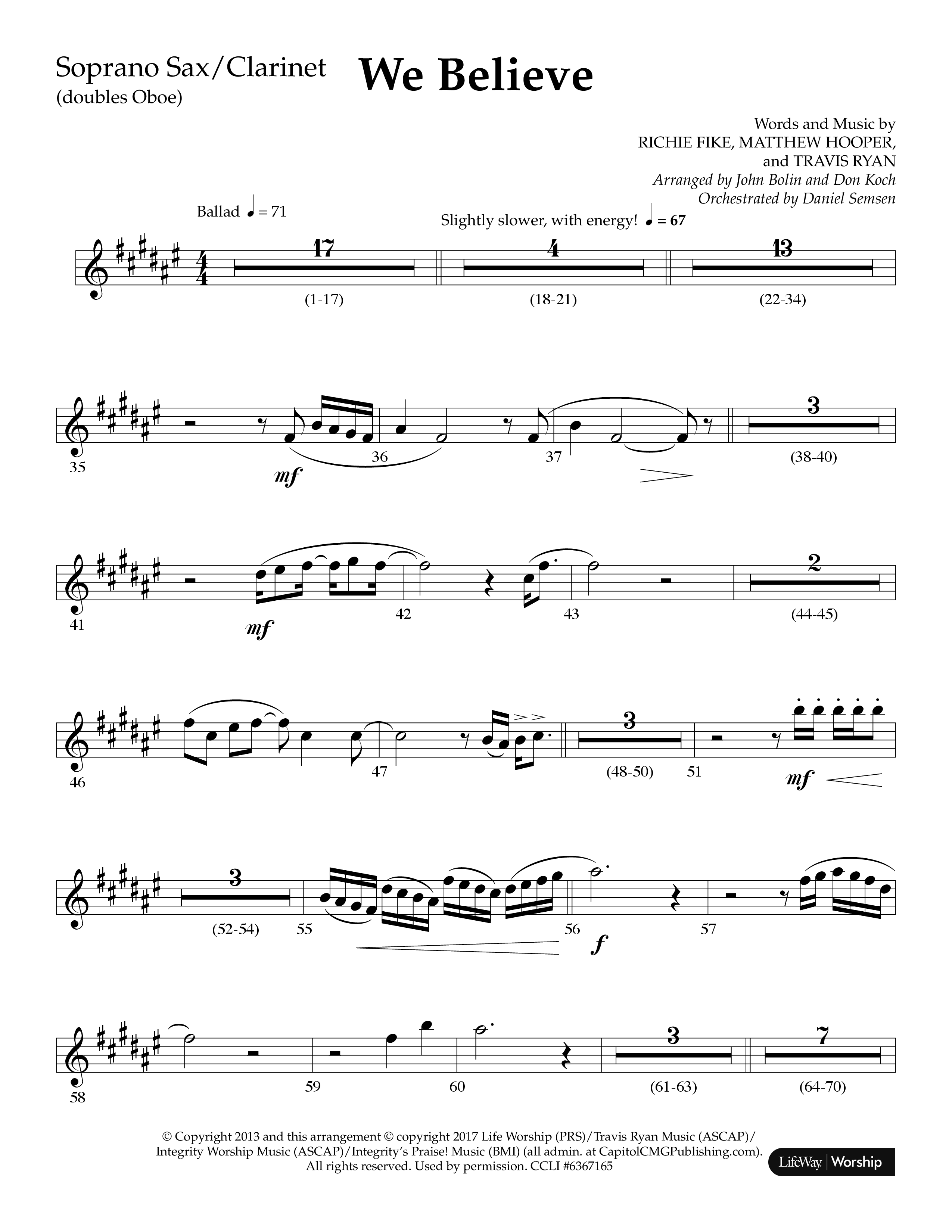 We Believe (Choral Anthem SATB) Clarinet/Soprano Sax (Lifeway Choral / Arr. John Bolin / Arr. Don Koch)