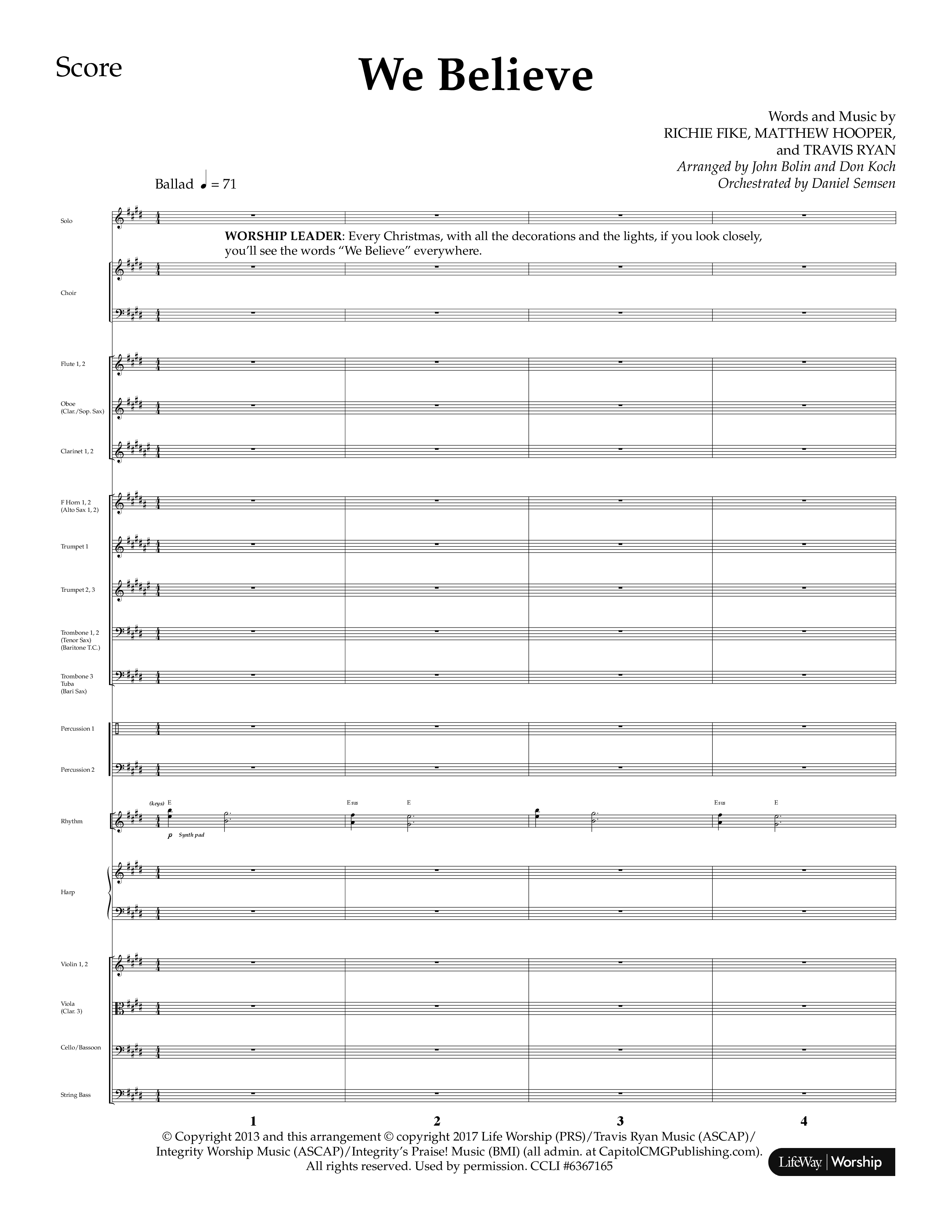 We Believe (Choral Anthem SATB) Orchestration (Lifeway Choral / Arr. John Bolin / Arr. Don Koch)