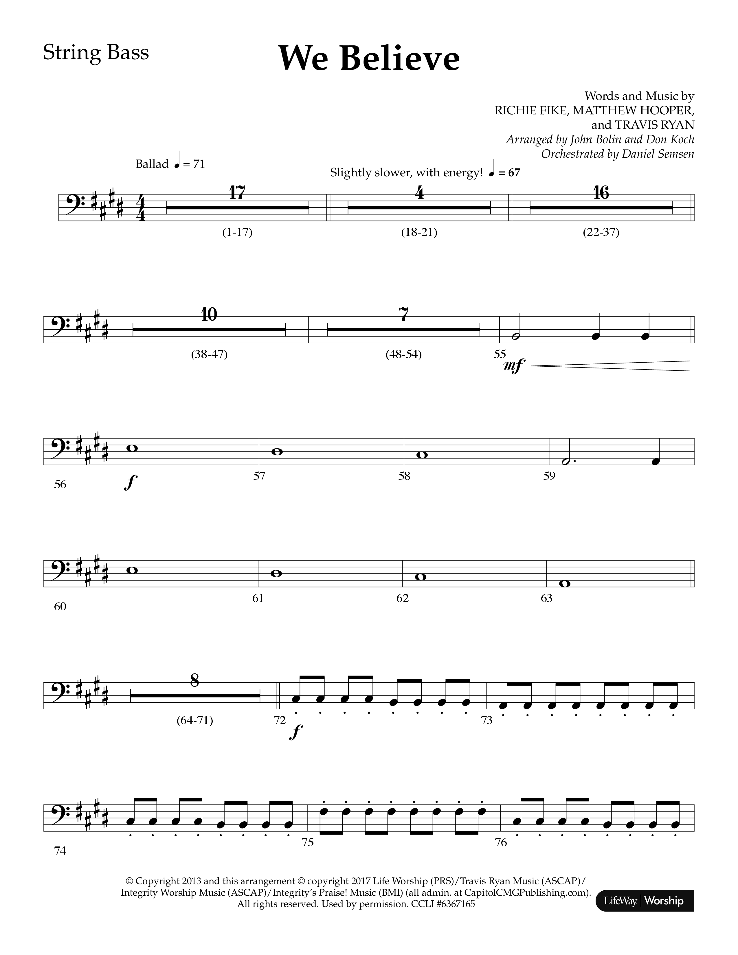 We Believe (Choral Anthem SATB) String Bass (Lifeway Choral / Arr. John Bolin / Arr. Don Koch)