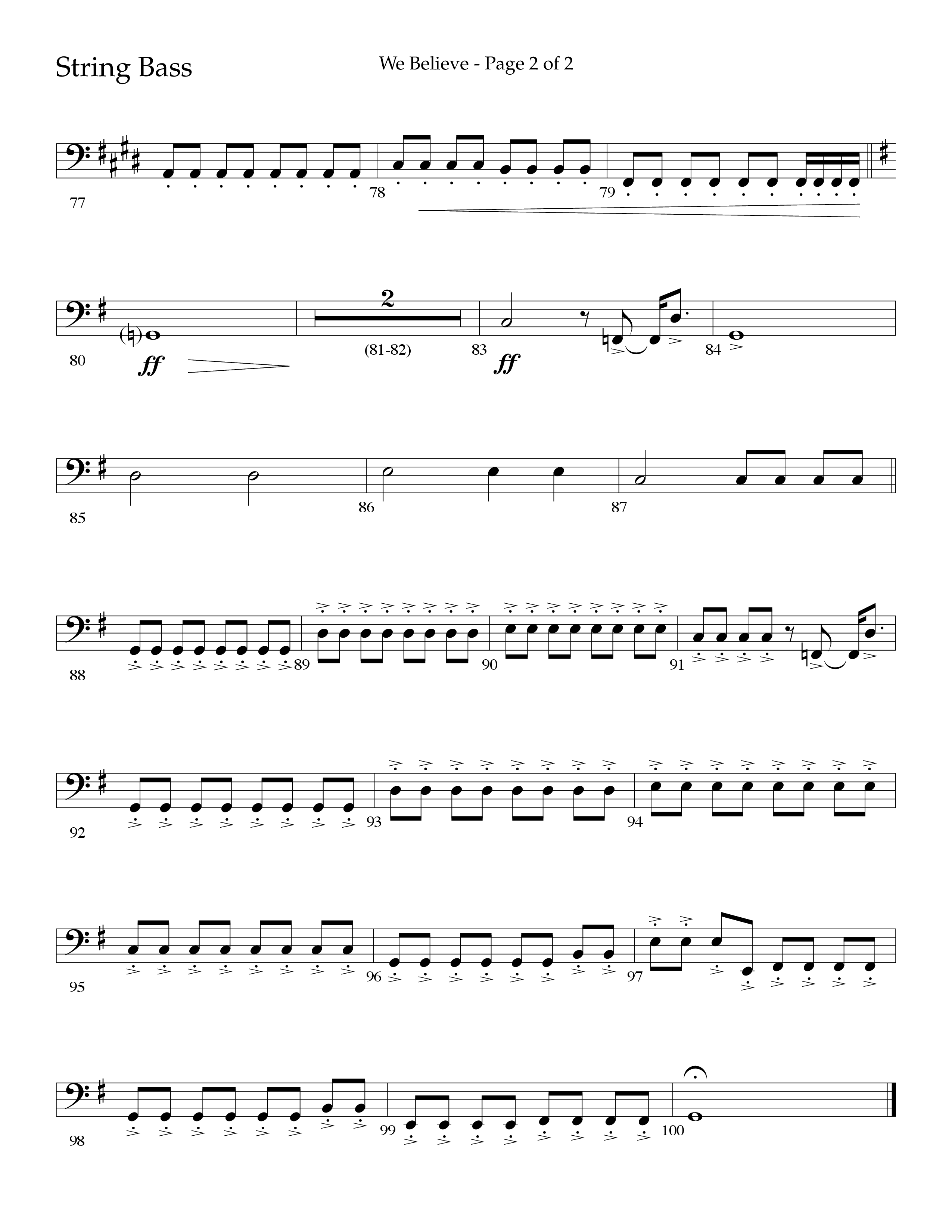 We Believe (Choral Anthem SATB) String Bass (Lifeway Choral / Arr. John Bolin / Arr. Don Koch)