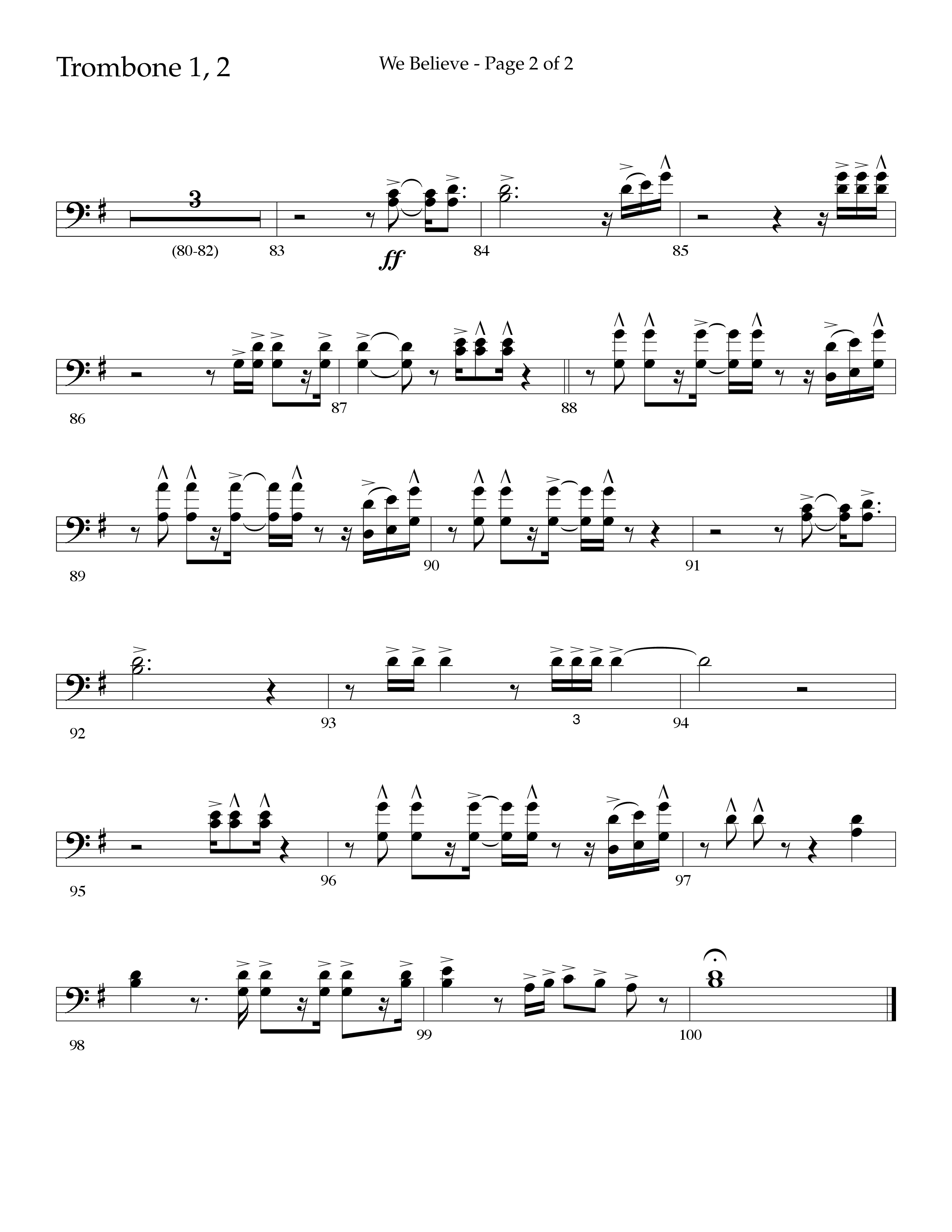 We Believe (Choral Anthem SATB) Trombone 1/2 (Lifeway Choral / Arr. John Bolin / Arr. Don Koch)