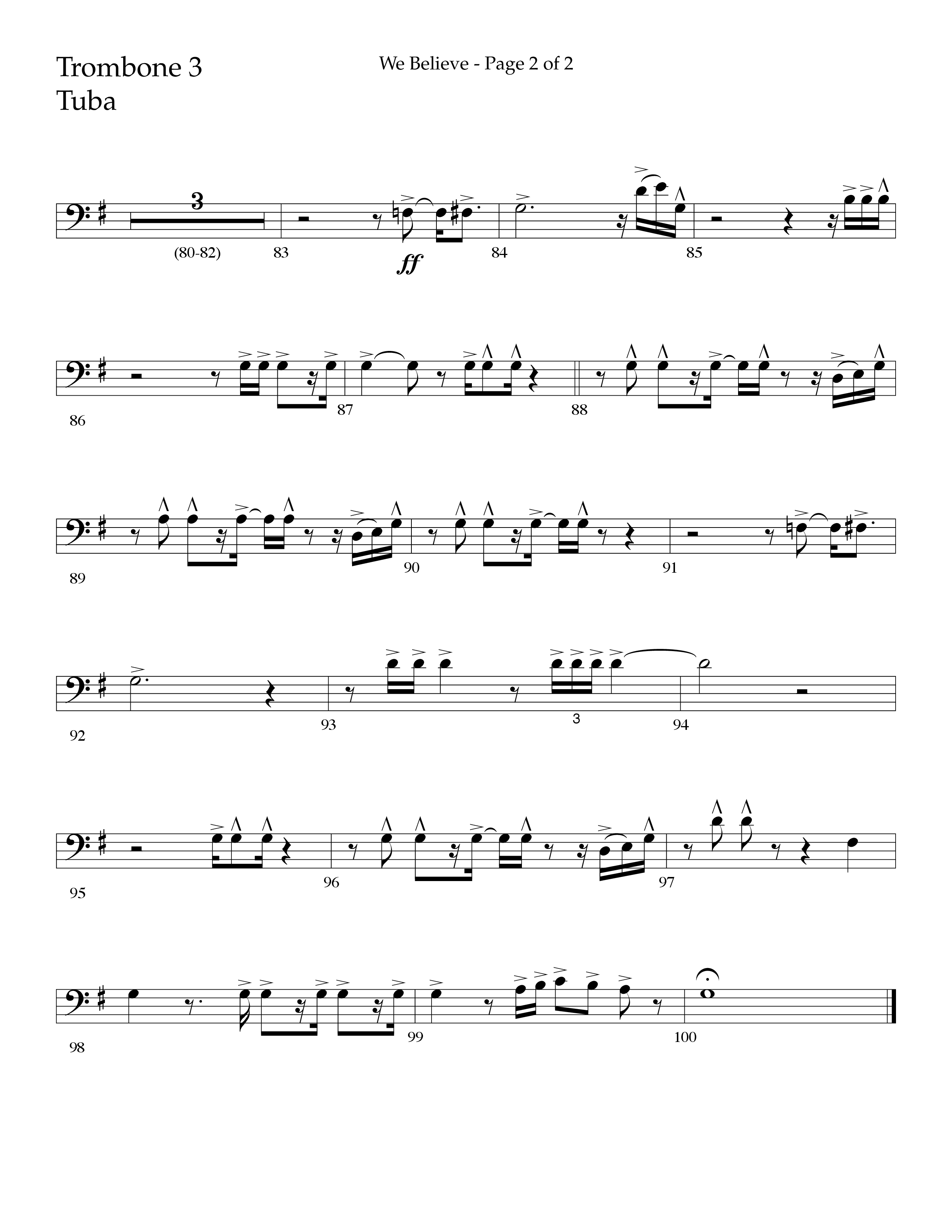 We Believe (Choral Anthem SATB) Trombone 3/Tuba (Lifeway Choral / Arr. John Bolin / Arr. Don Koch)