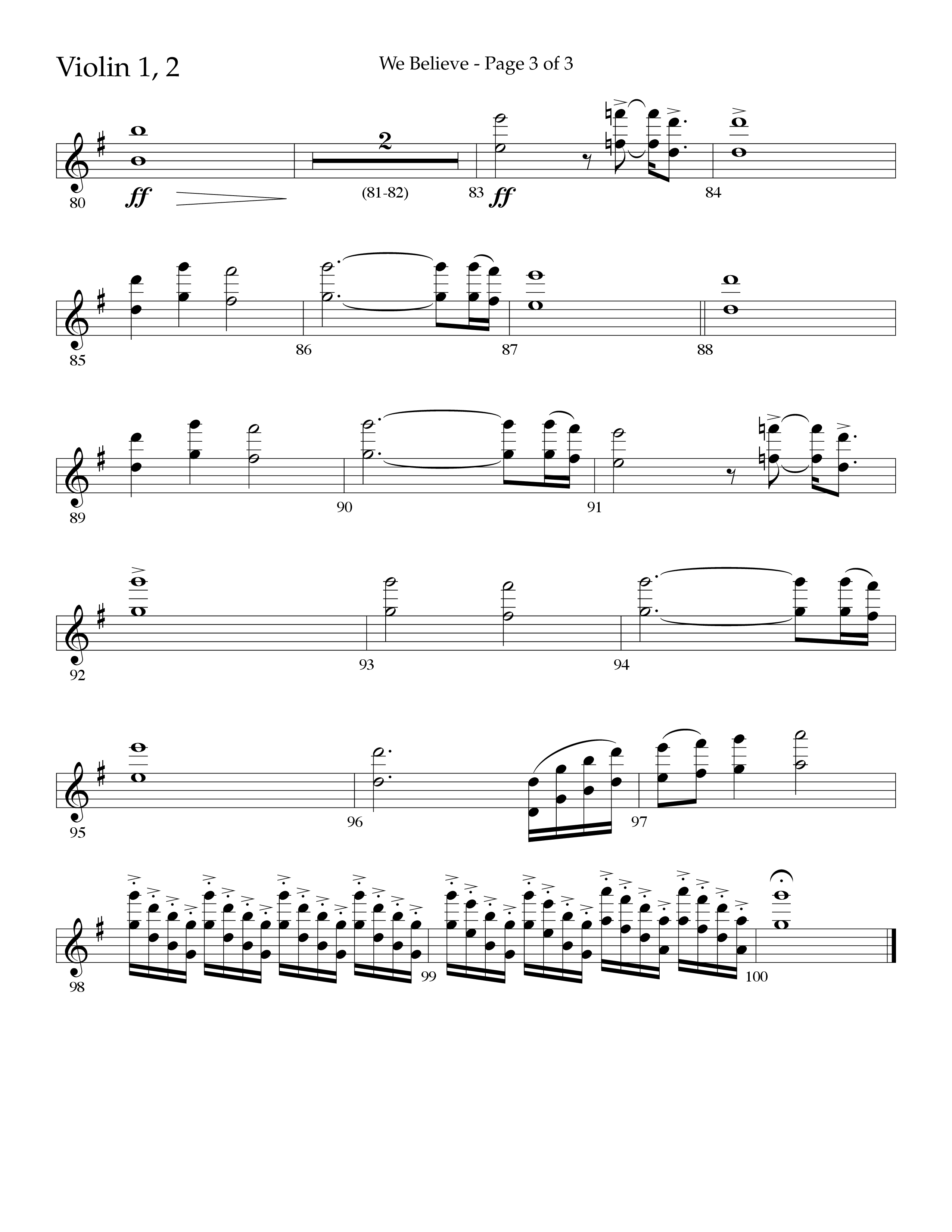 We Believe (Choral Anthem SATB) Violin 1/2 (Lifeway Choral / Arr. John Bolin / Arr. Don Koch)