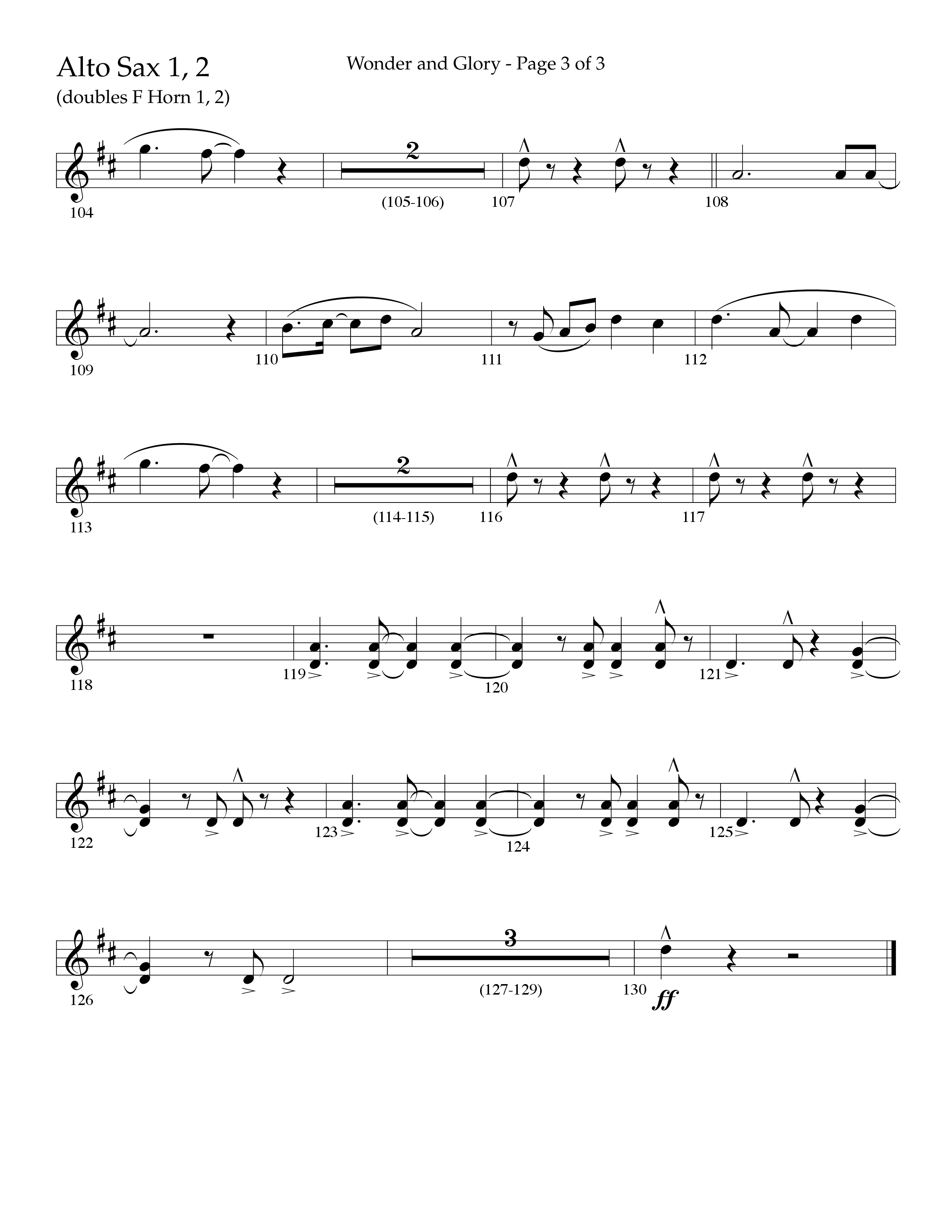 Wonder And Glory (Choral Anthem SATB) Alto Sax 1/2 (Lifeway Choral / Arr. John Bolin / Arr. Don Koch)