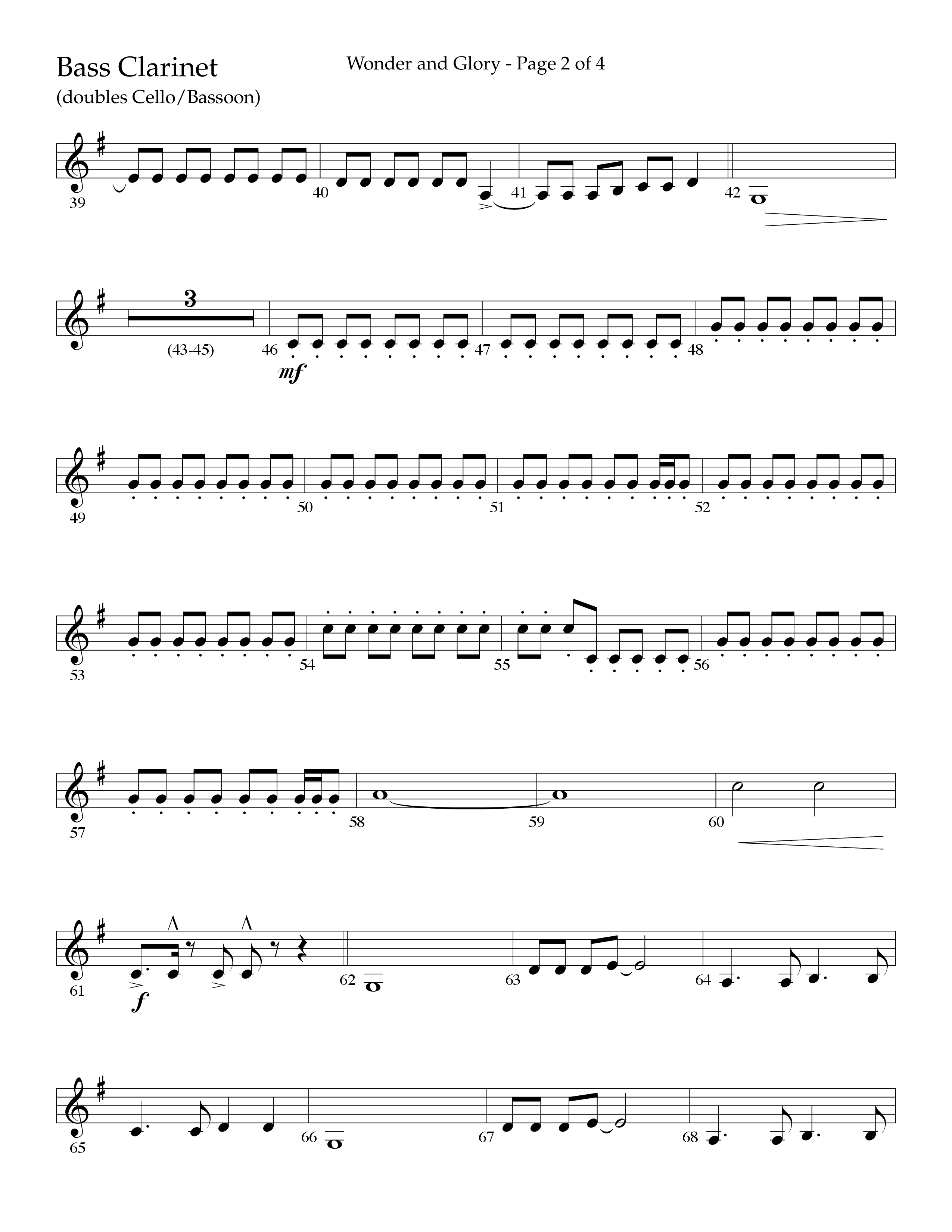 Wonder And Glory (Choral Anthem SATB) Bass Clarinet (Lifeway Choral / Arr. John Bolin / Arr. Don Koch)