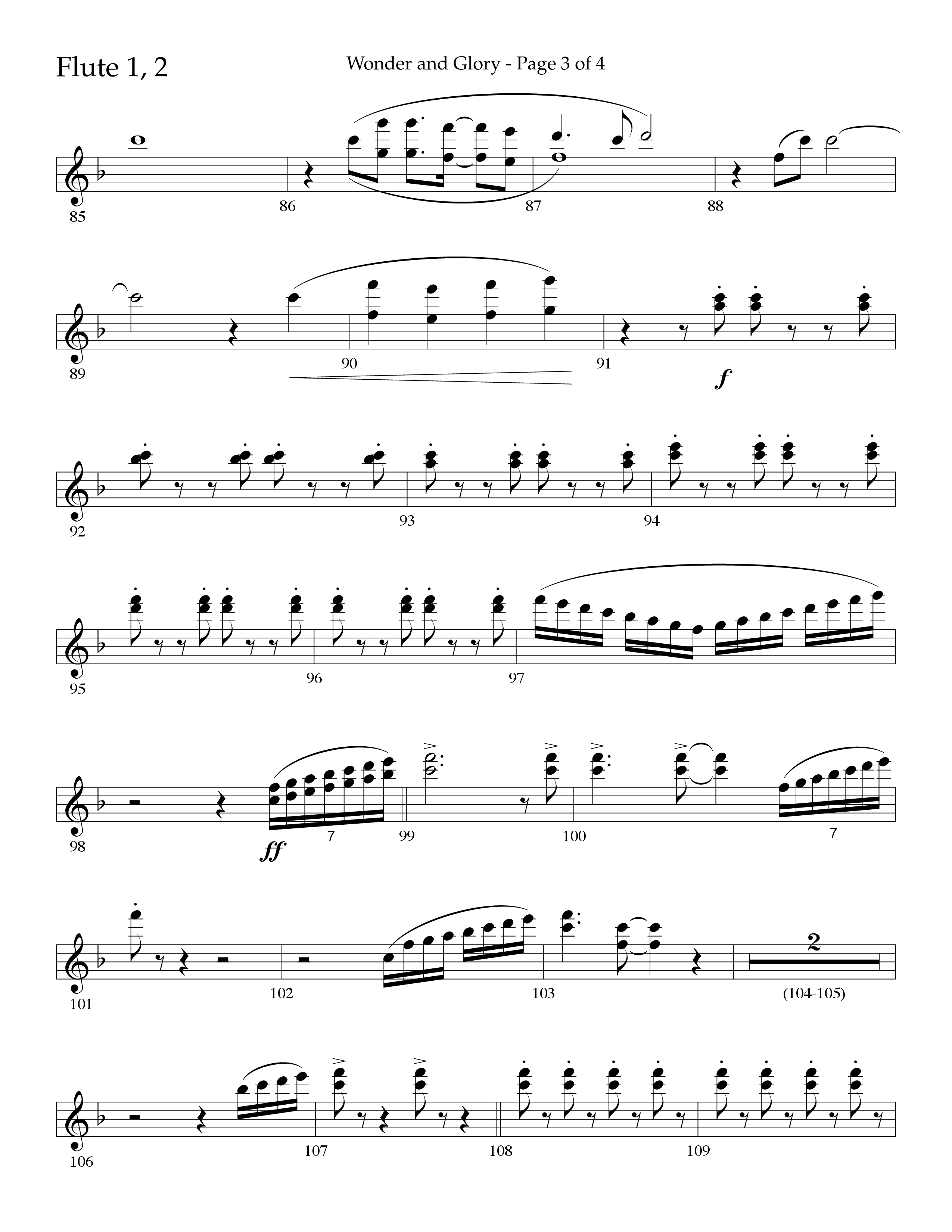 Wonder And Glory (Choral Anthem SATB) Flute 1/2 (Lifeway Choral / Arr. John Bolin / Arr. Don Koch)