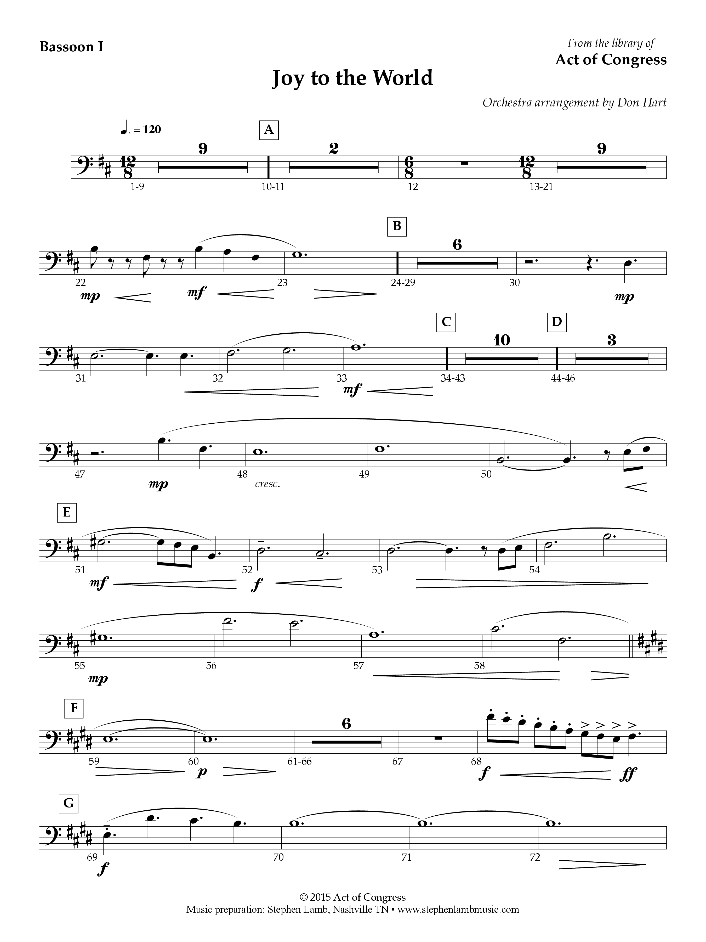 Joy To The World Bassoon (Act Of Congress / Orch. Don Hart)