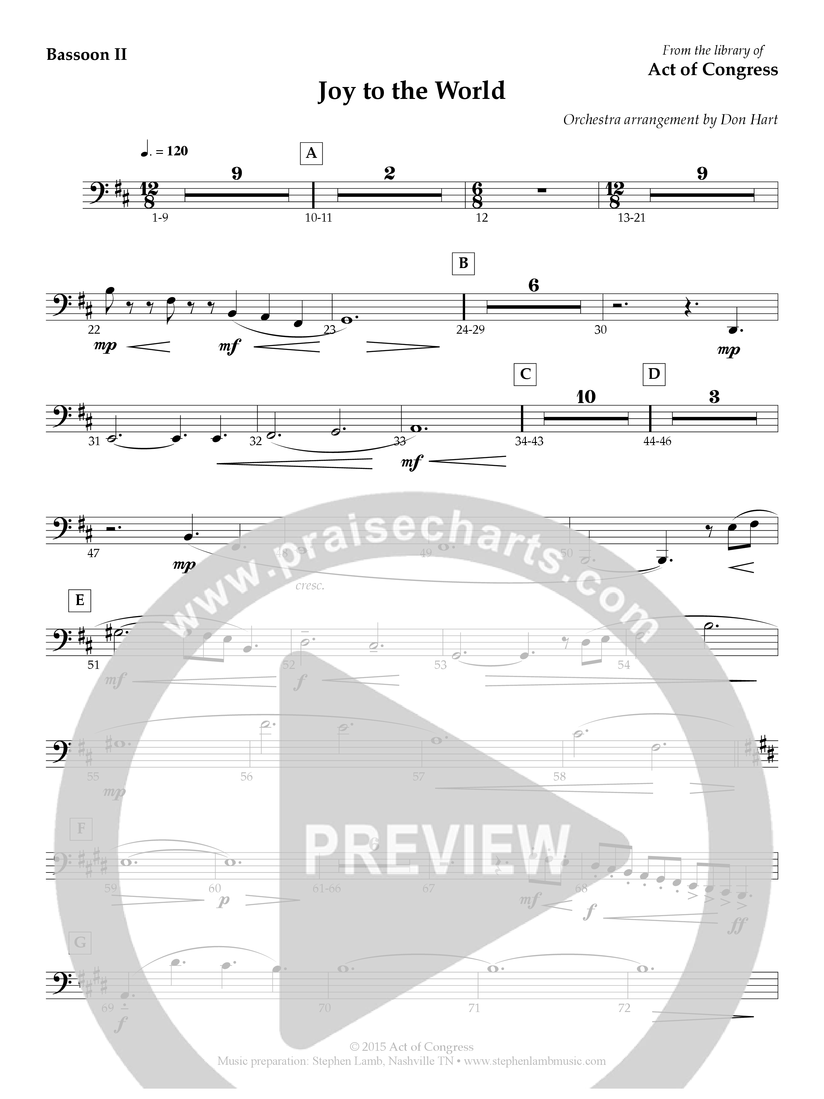 Joy To The World Bassoon (Act Of Congress / Orch. Don Hart)