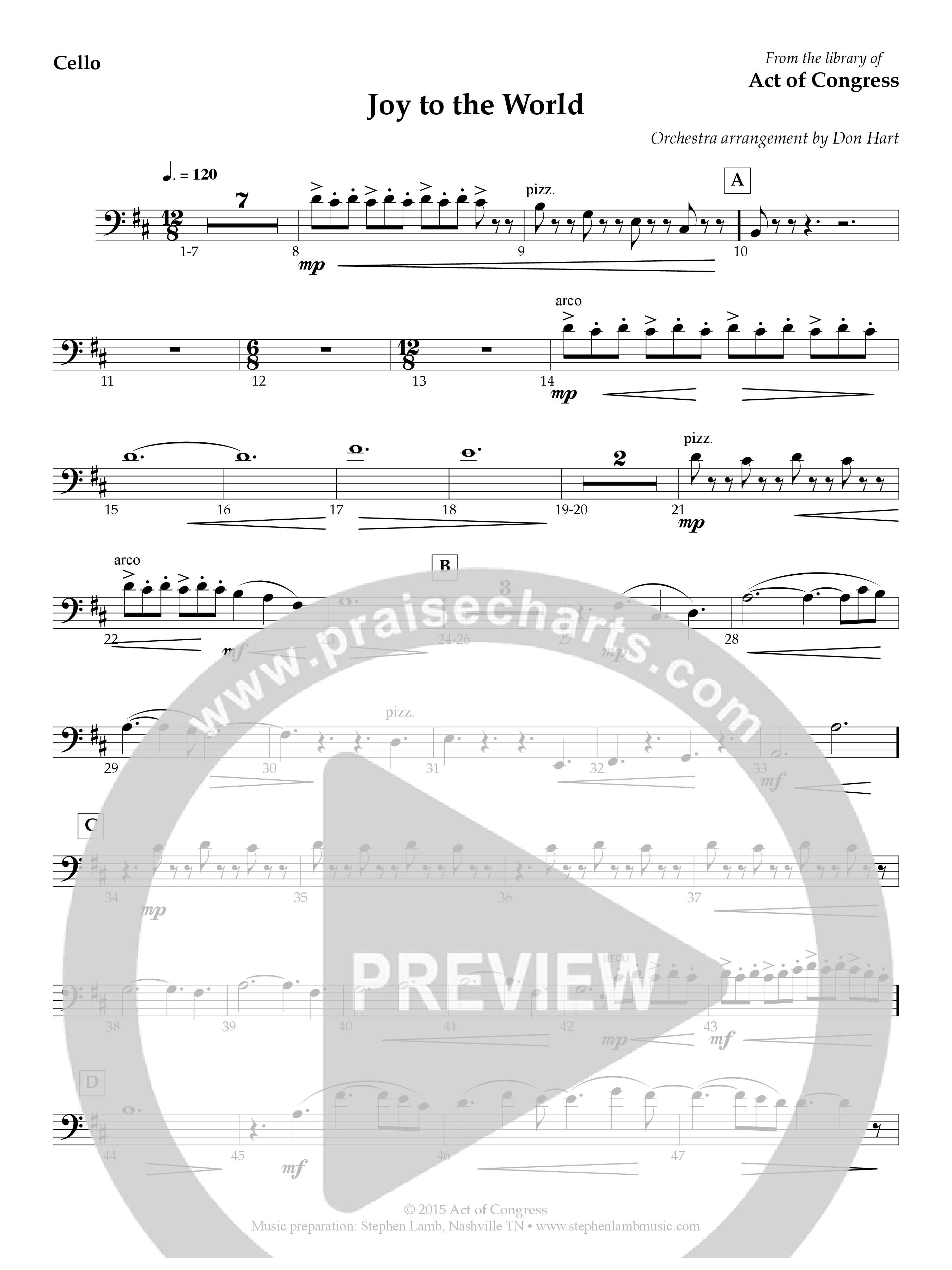 Joy To The World Cello (Act Of Congress / Orch. Don Hart)