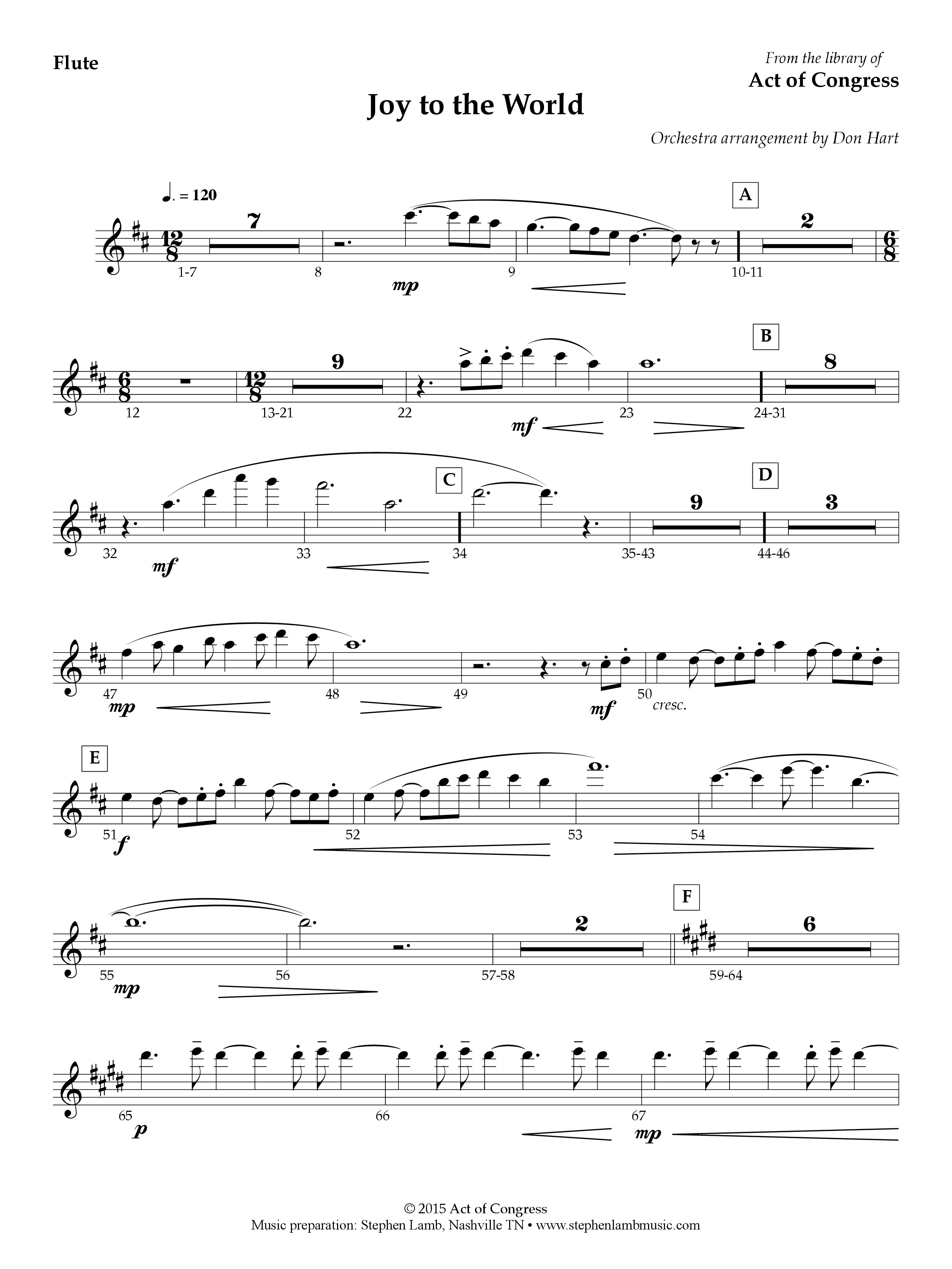 Joy To The World Flute/Piccolo (Act Of Congress / Orch. Don Hart)