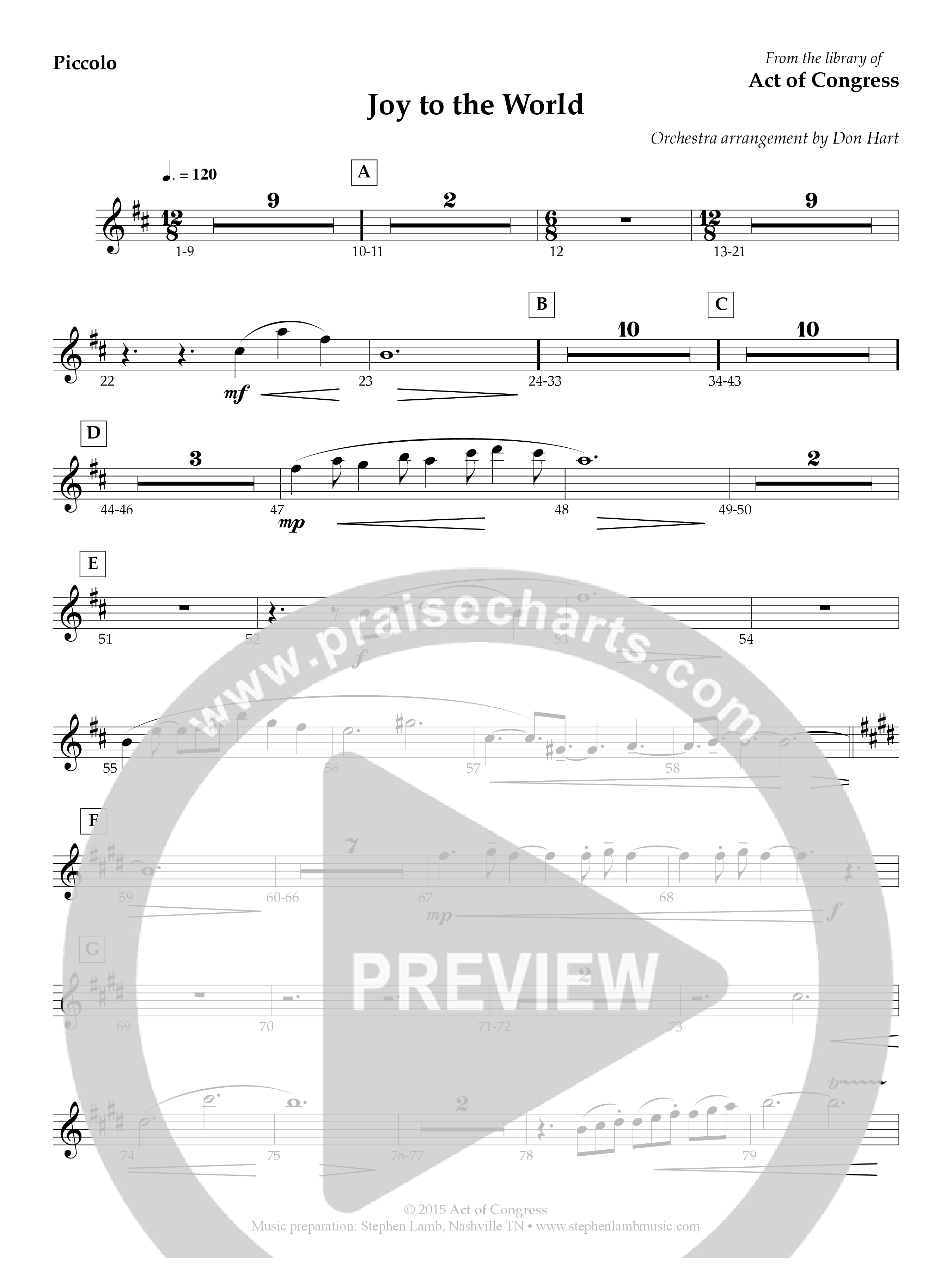 Joy To The World Flute/Piccolo (Act Of Congress / Orch. Don Hart)