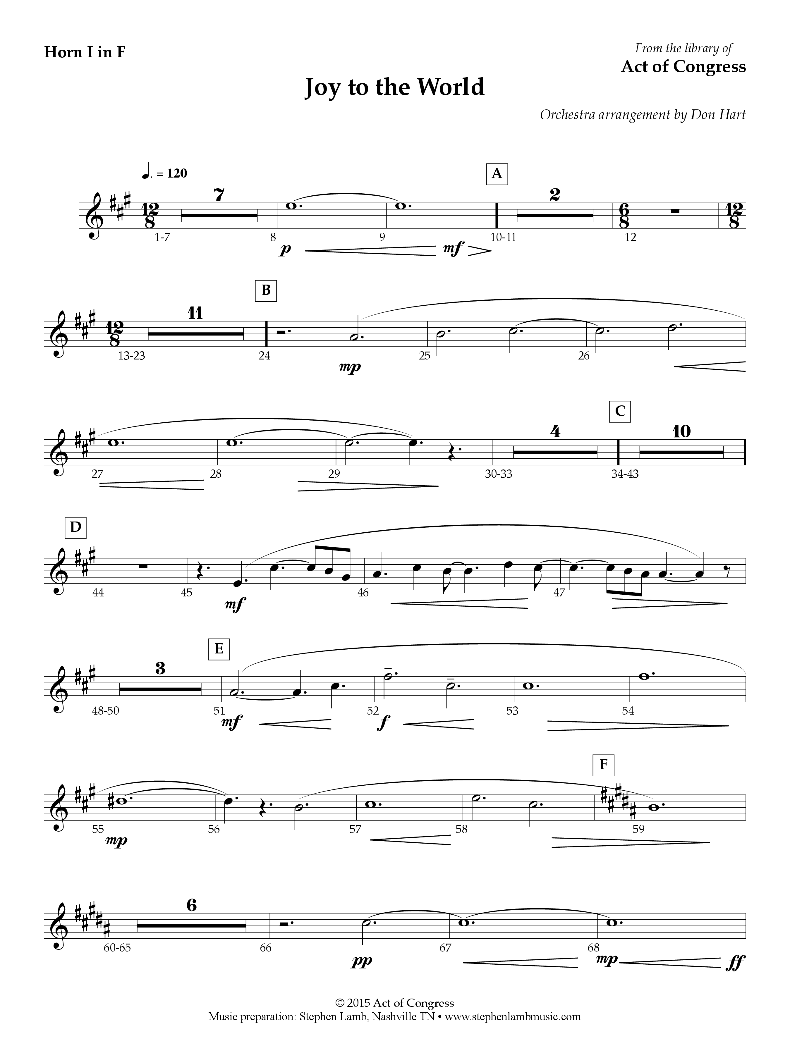 Joy To The World French Horn (Act Of Congress / Orch. Don Hart)