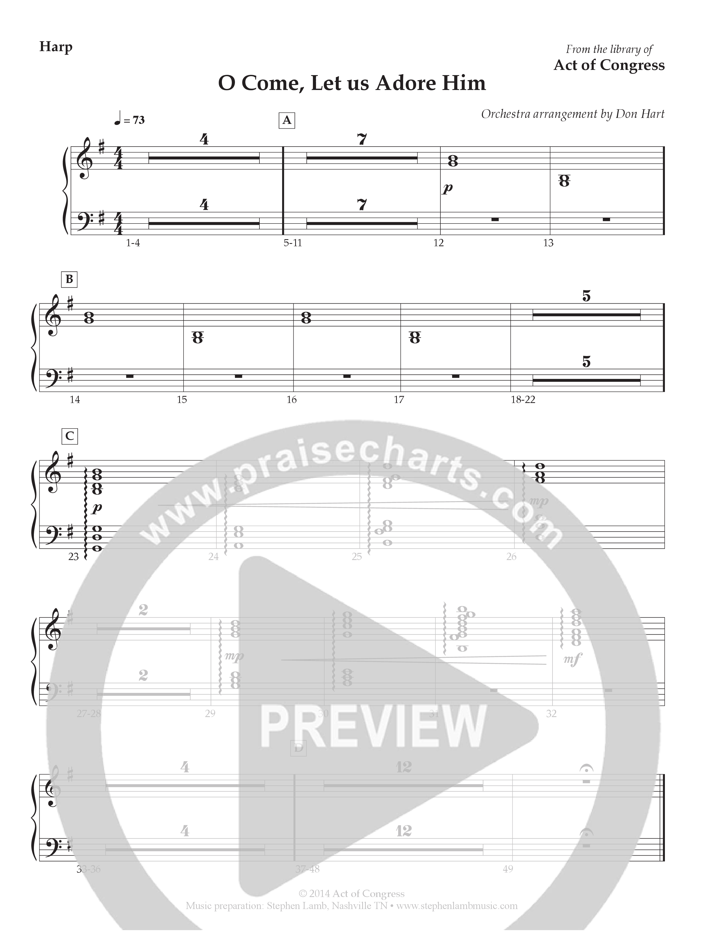 O Come Let Us Adore Him Harp (Act Of Congress / Orch. Don Hart)