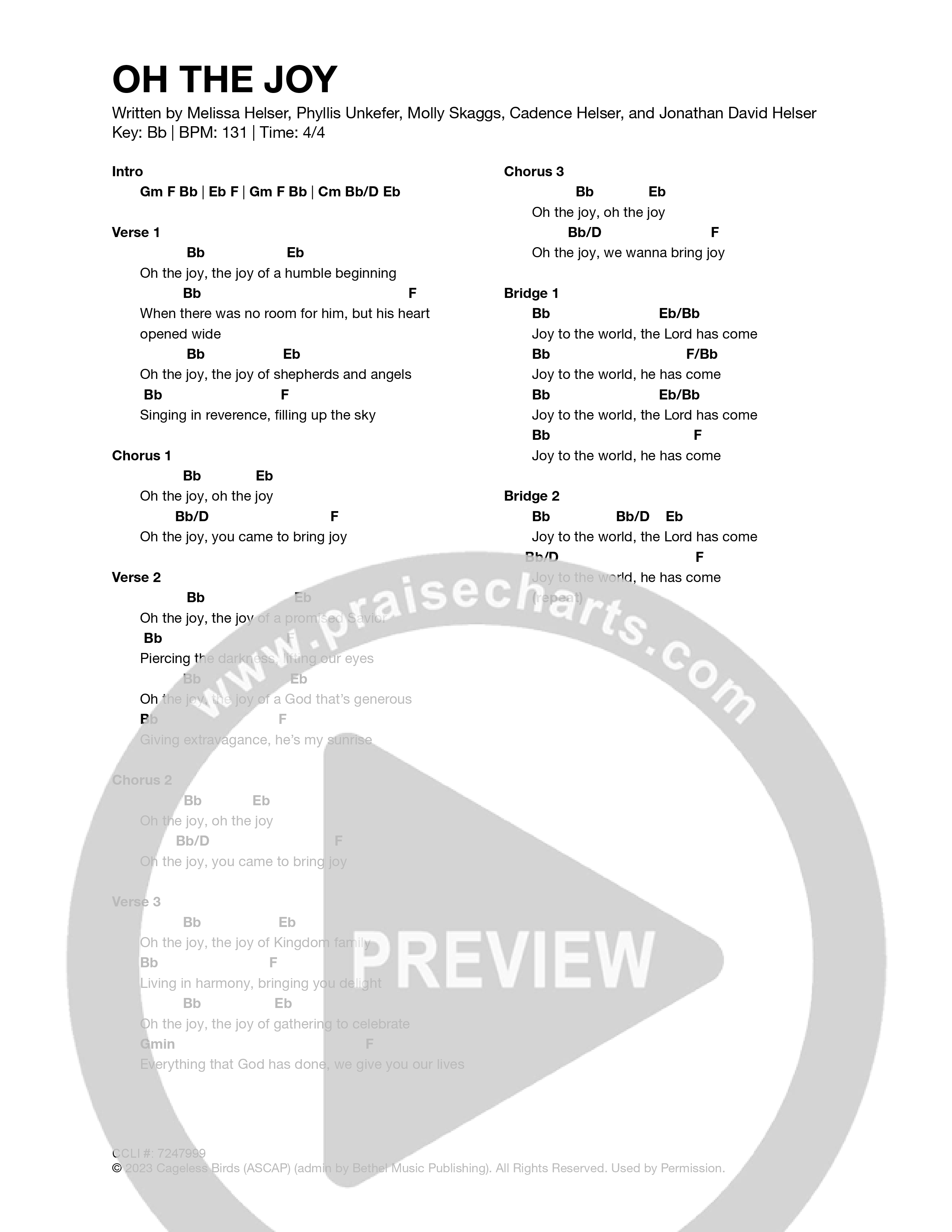 Oh The Joy Chord Chart (Cageless Birds)