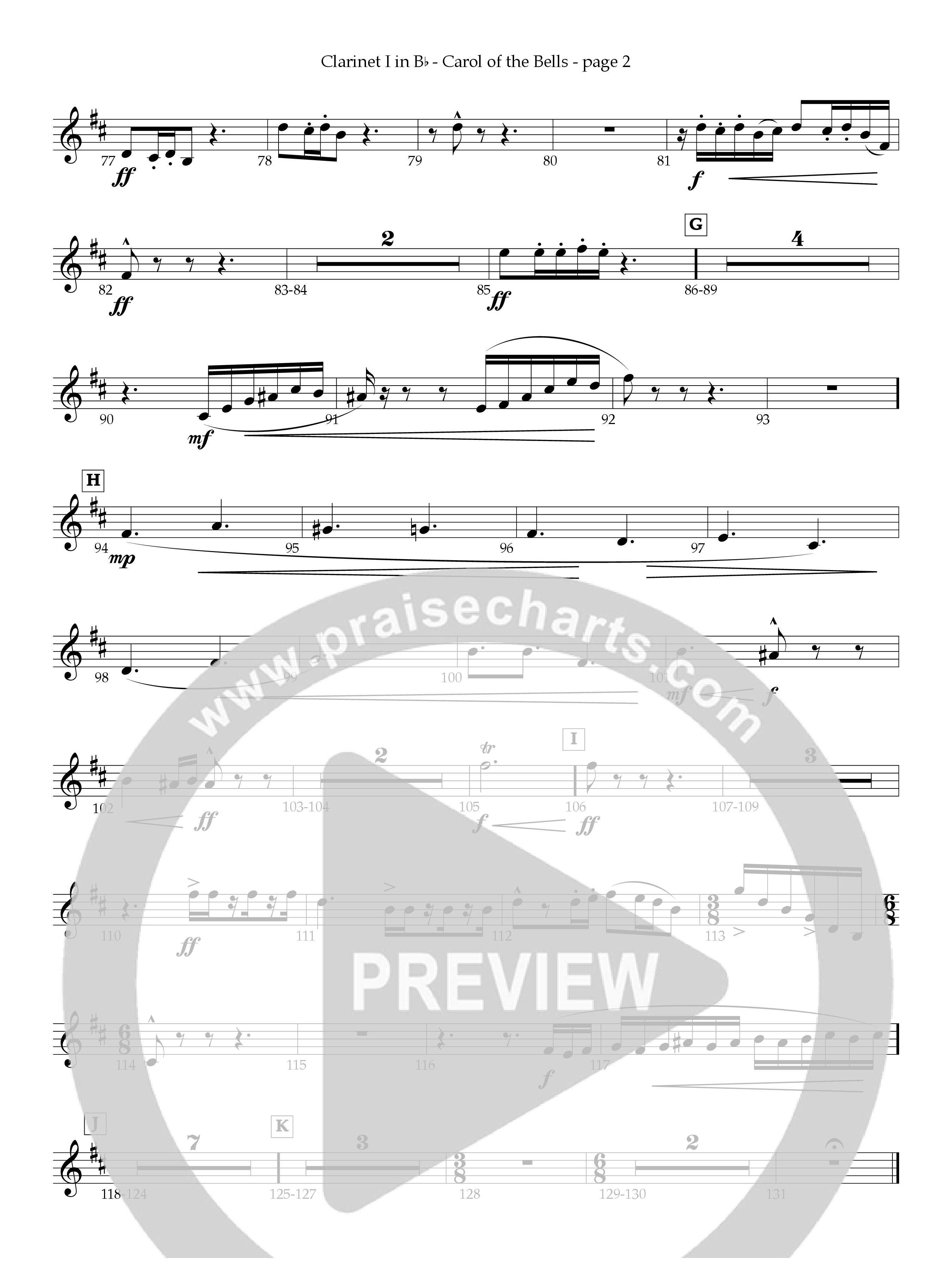 Carol Of The Bells Clarinet (Act Of Congress / Orch. Don Hart)