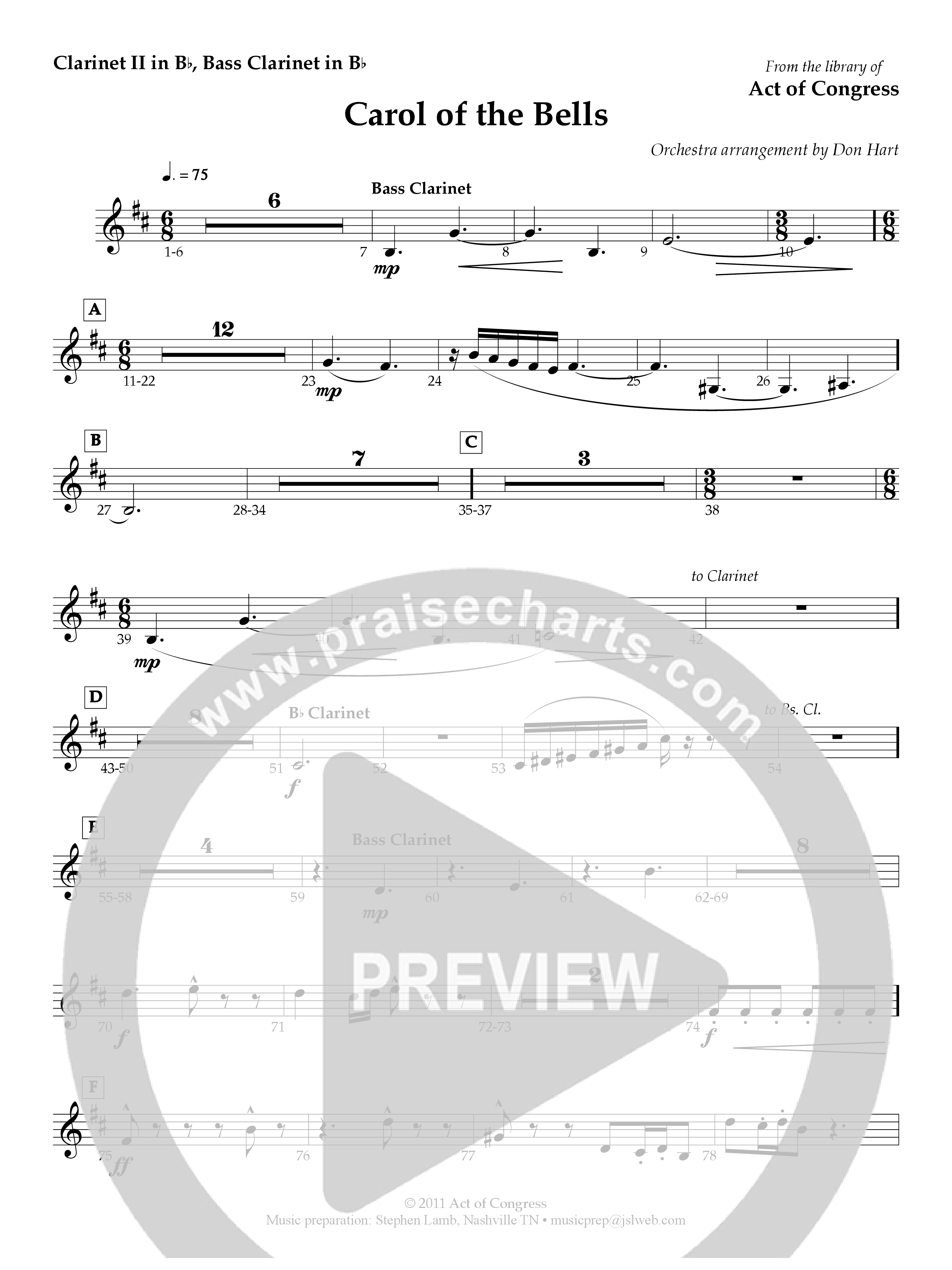 Carol Of The Bells Clarinet (Act Of Congress / Orch. Don Hart)